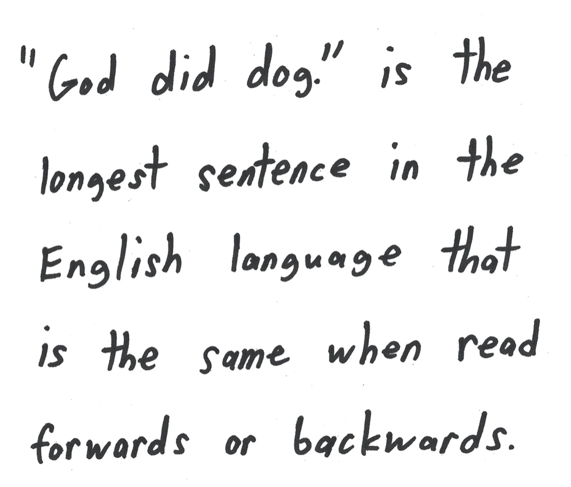 "God did dog." is the longest sentence in the English language that is the same when read forwards or backwards.