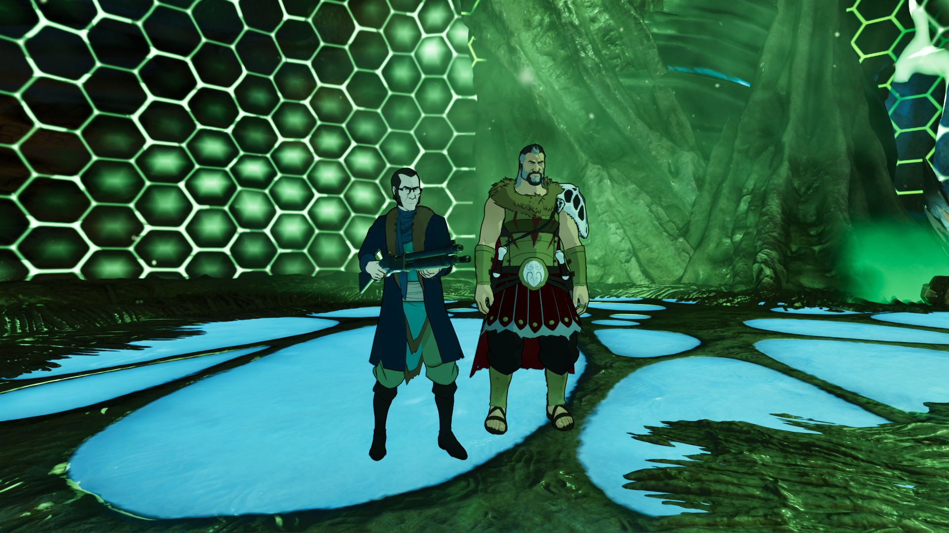 Animated Rockwell and Nerva enter the overseer arena.