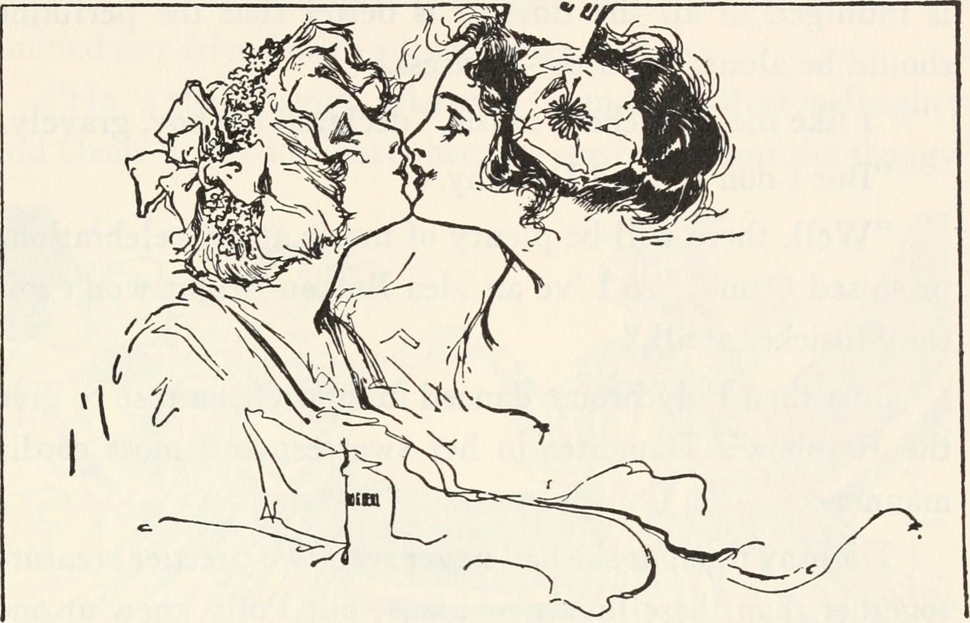 A beautiful illustration depicting a kiss between Dorothy and Ozma, by John R. Neill