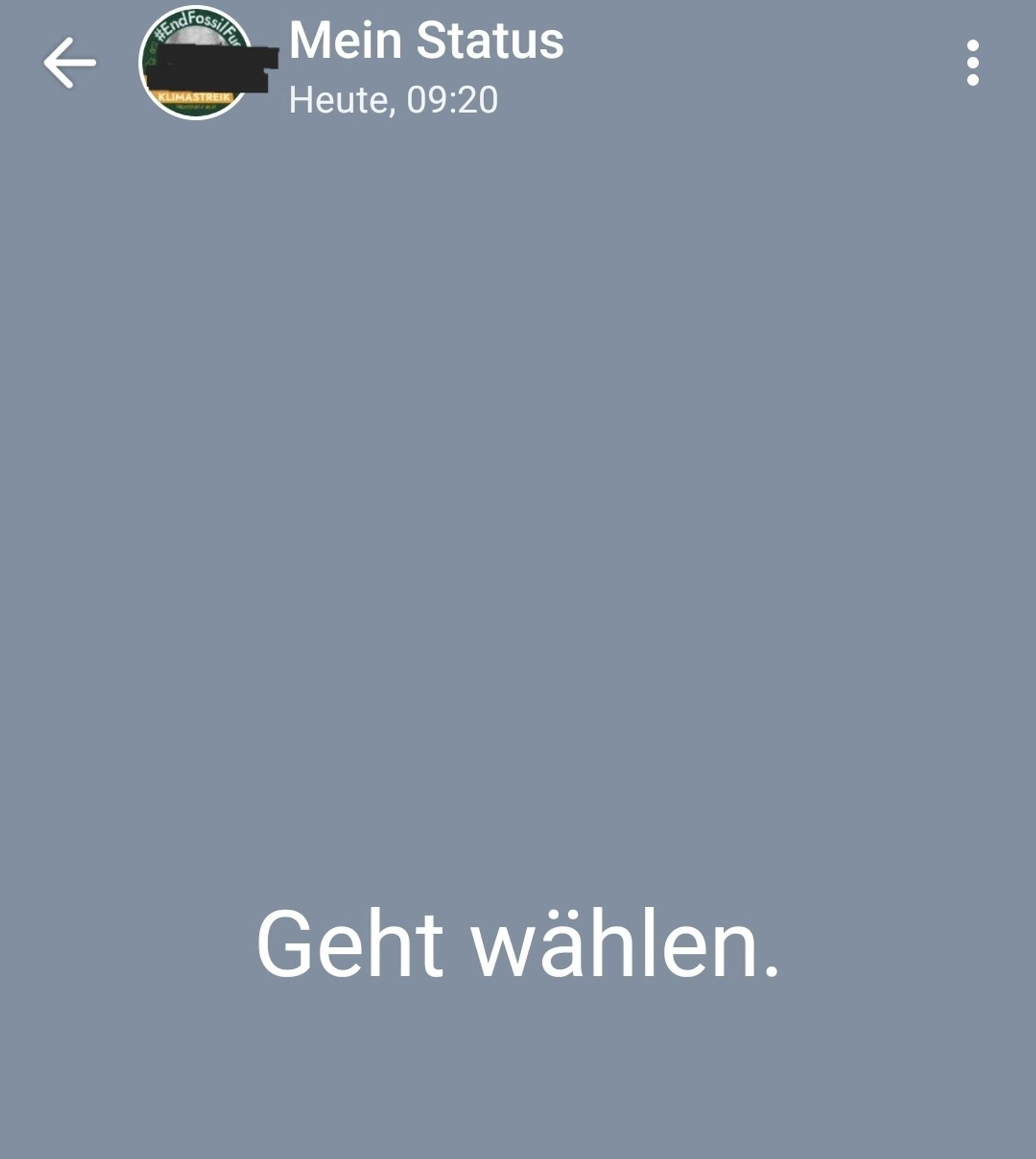 Screenshot WhatsApp-Status. "Geht wählen."