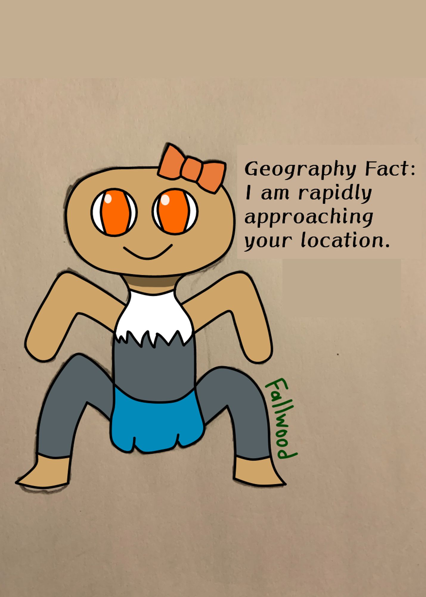 Geography Chan is a rock elemental-gremlin with vast knowledge in various geographical facts, including where anyone currently is. She is scary. Don't get under her skin, mostly because she doesn't have any, she is a rock after all.