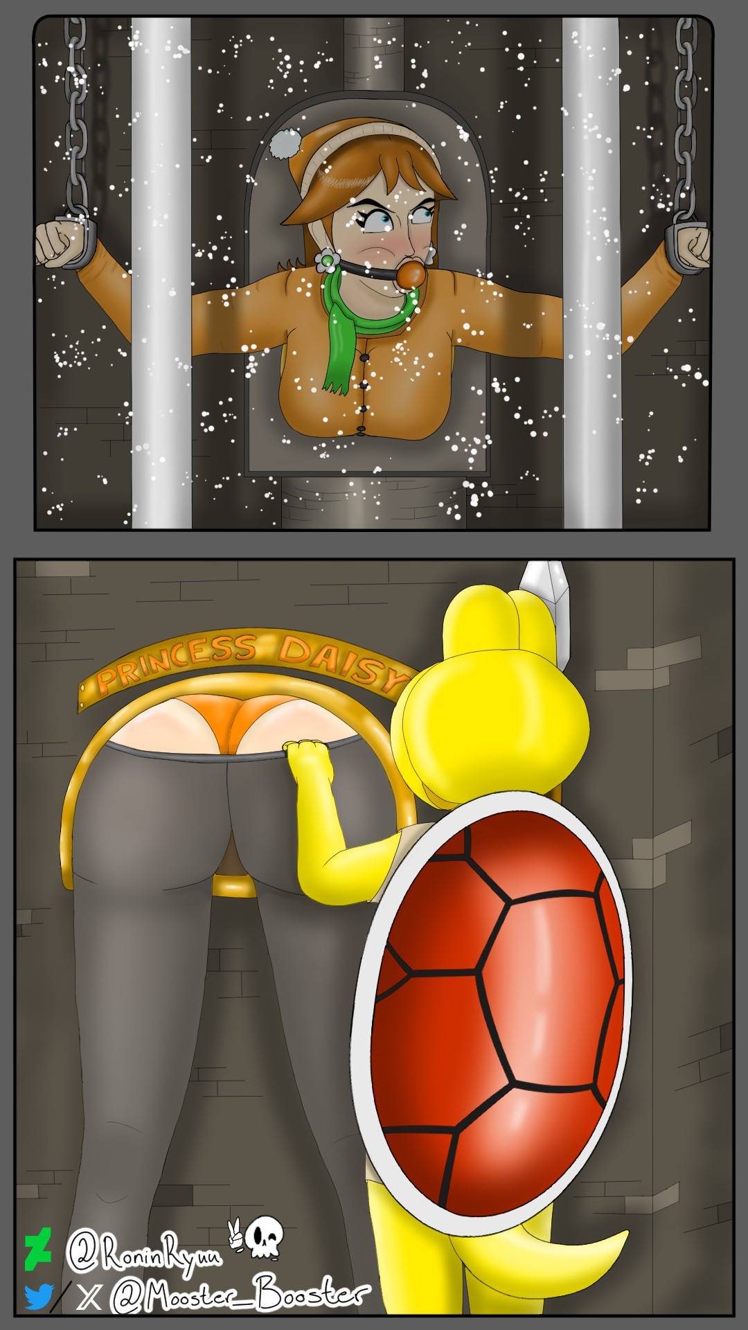 Princess Daisy from Mario gagged and stuck in wall