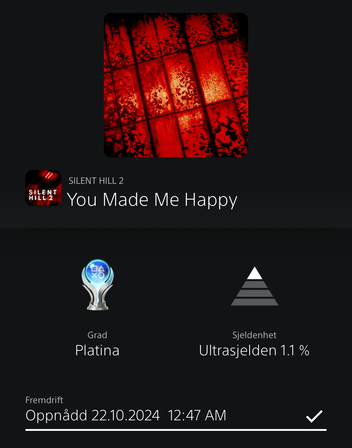 You Made Me Happy – platinum-trophy i Silent Hill 2. Ultrasjeldent, 1,1%