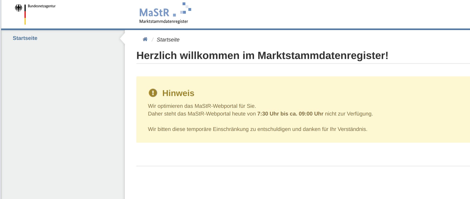 Wartungsseite des Marktstammdatenregisters