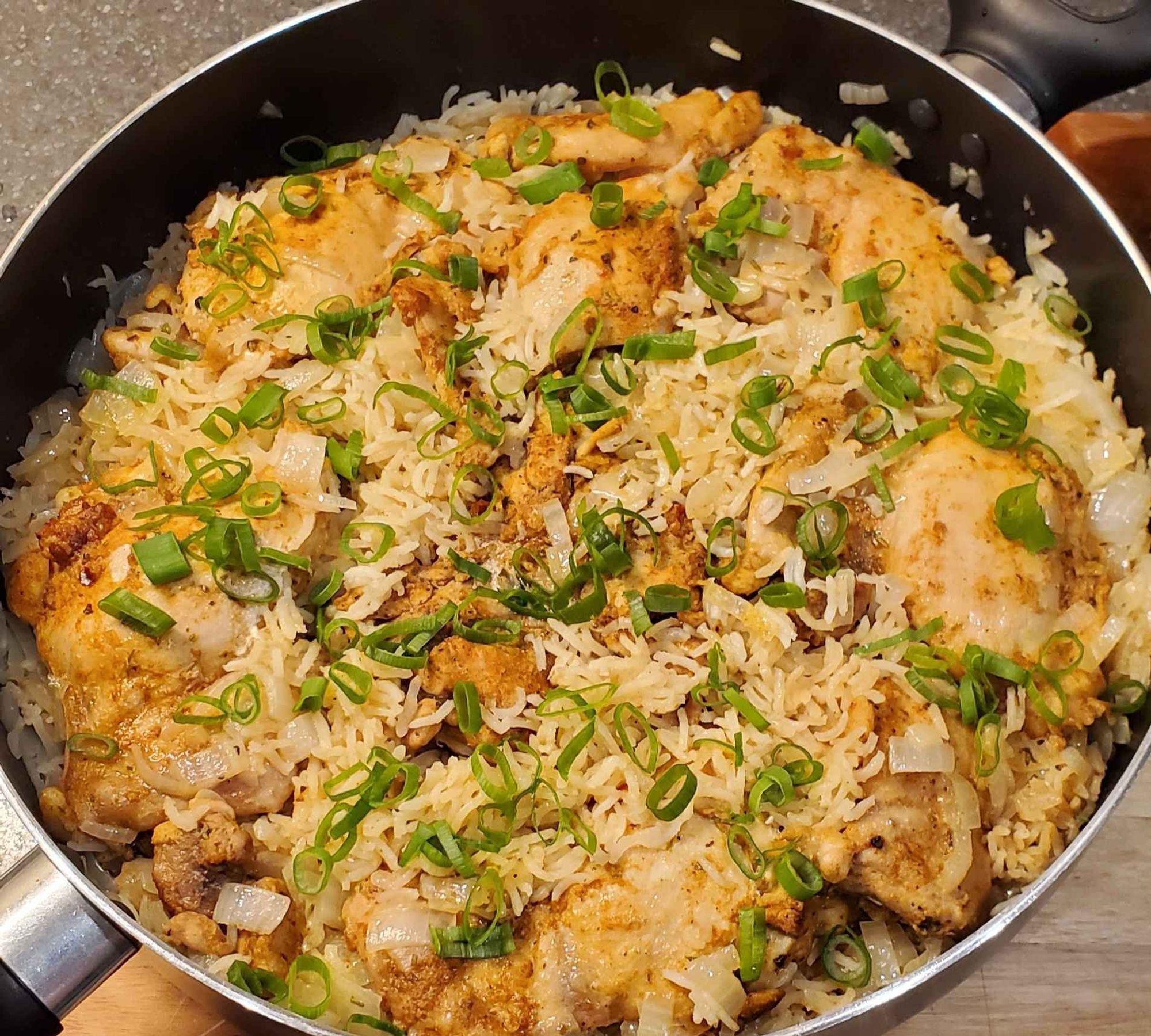 Chicken thigh in basmati rice with Tuscan spices.  A "one-pot-wonder" chicken and rice that actually has flavour!