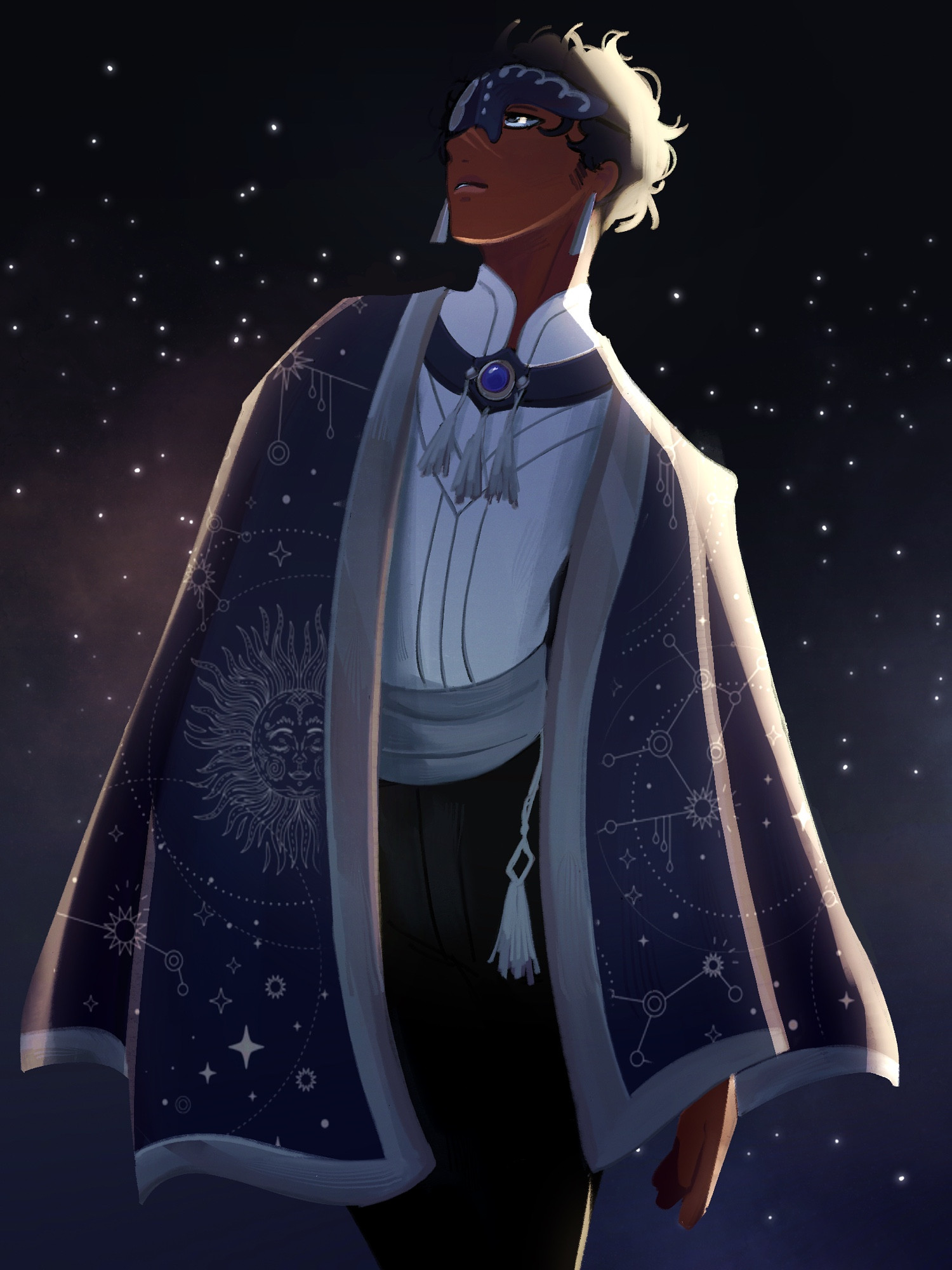 Digital illustration of Ganji Gupta, from Identity V. He’s dressed in formal attire and accessorized with a masquerade mask.