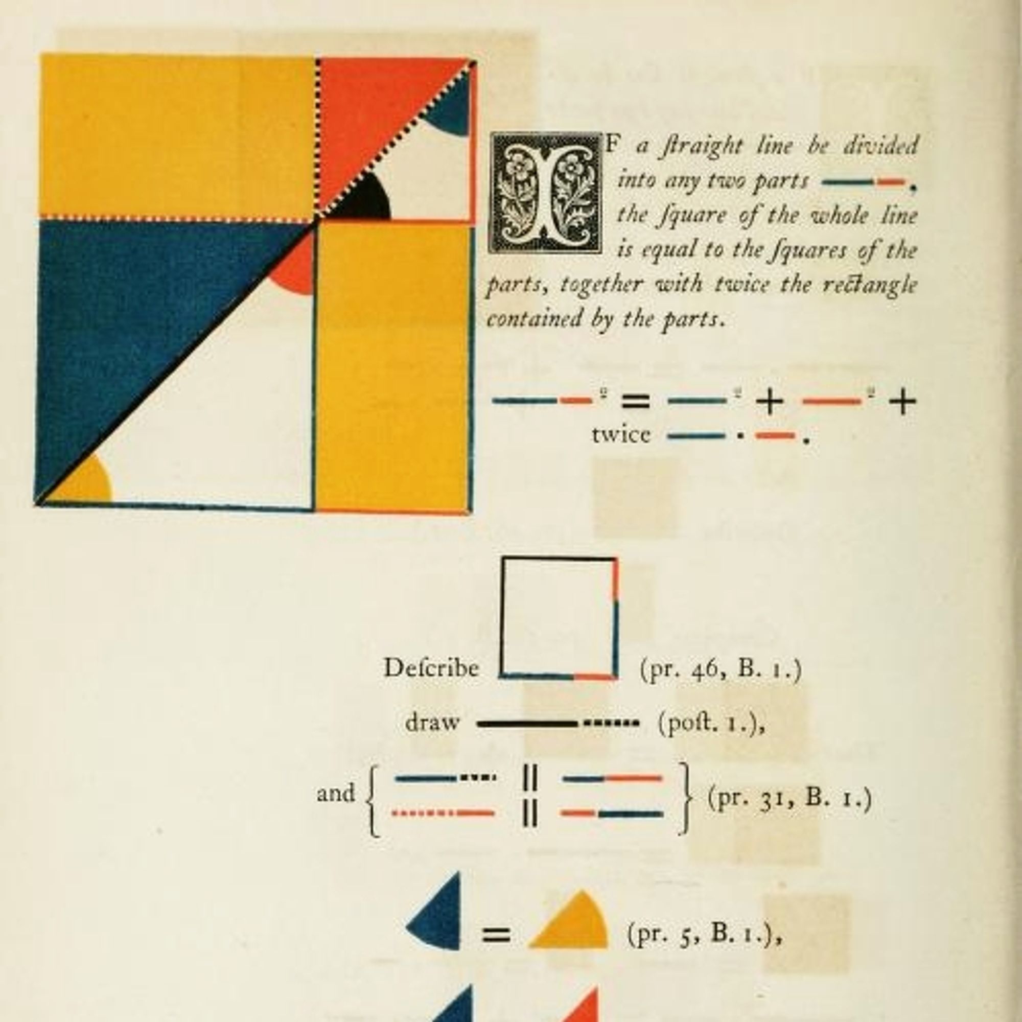 A page from the book, showing the first part of a proof being worked through with the colourful geometric diagrams.