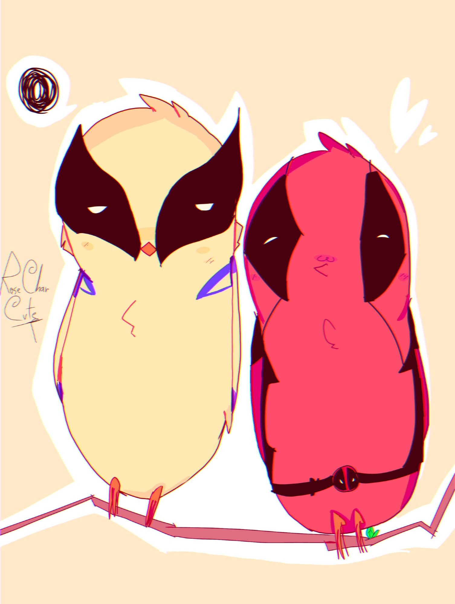 Deadpool and Wolverine as a birds