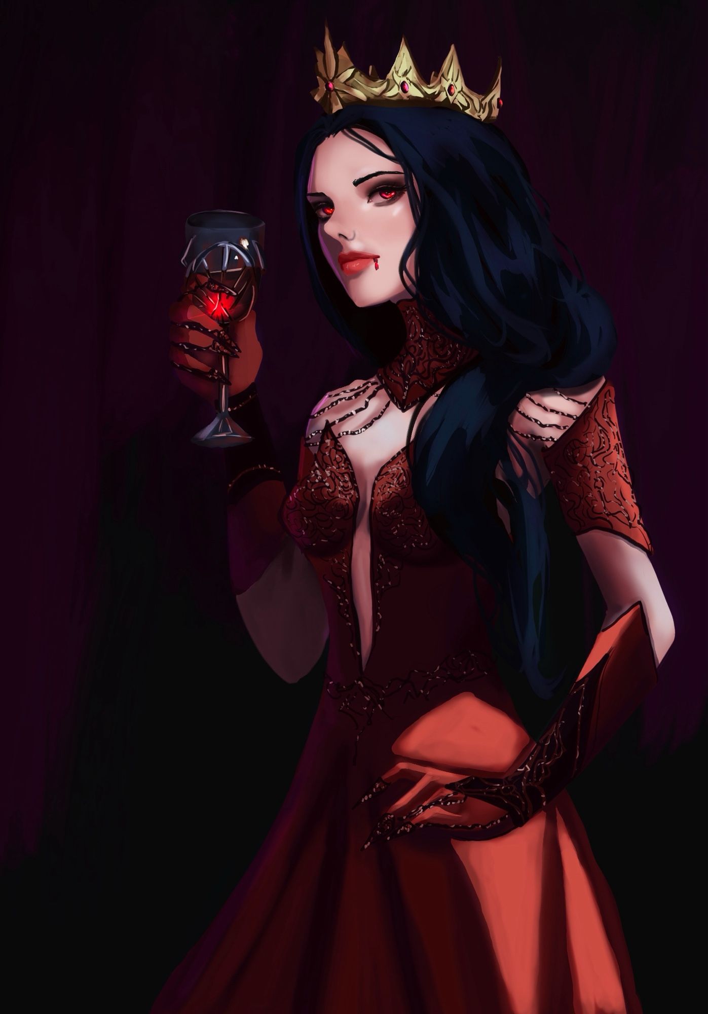 Blood Queen. She’s wearing a red gown and has a goblet of blood.