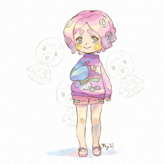 Marina (name in spanish) is a pink octopus girl with a pink sweater that features clouds and a star with a rainbow tail. She is a super sweet neightbour in animal crossing!