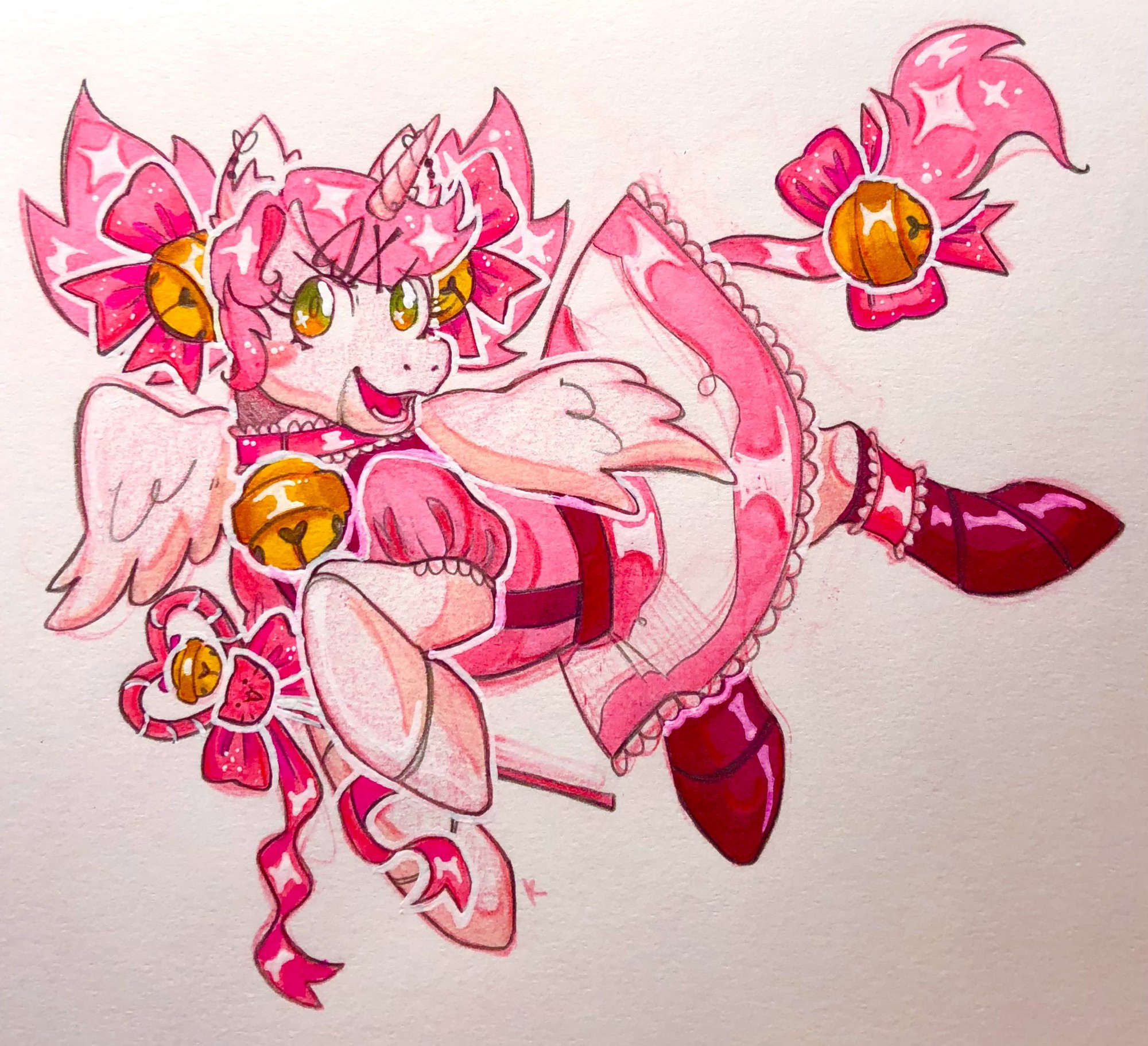 Mad Mew Mew as a robotic alicorn, wearing a magical girl dress and holding a wand.