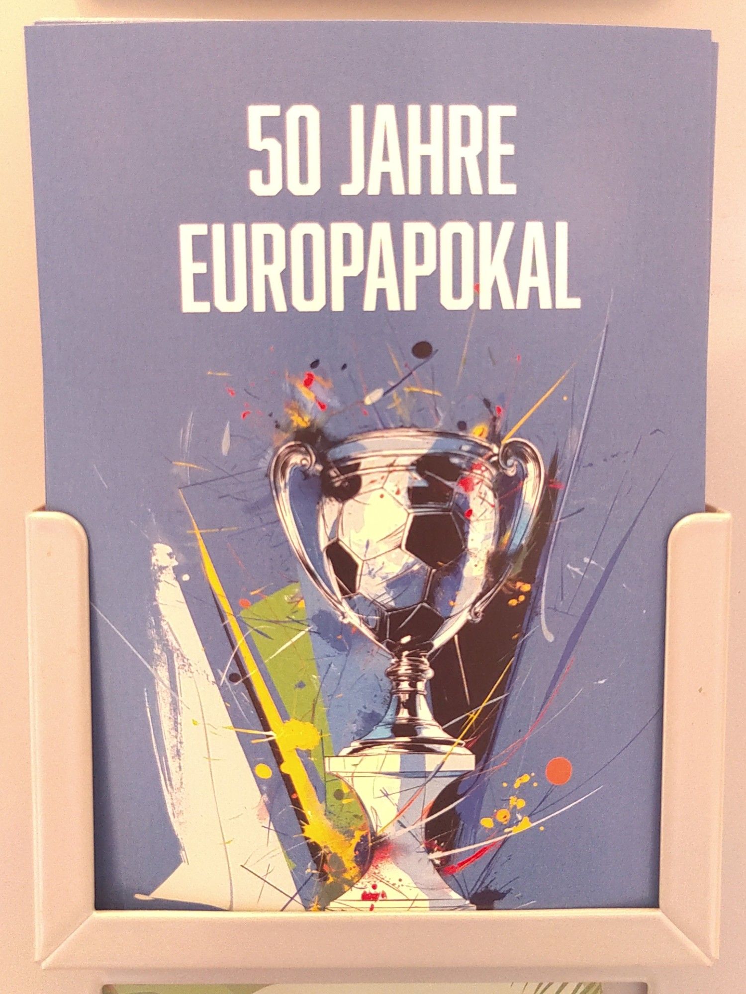 Karte mit Pokal und Schriftzug 50 Jahre Europapokalsieg.