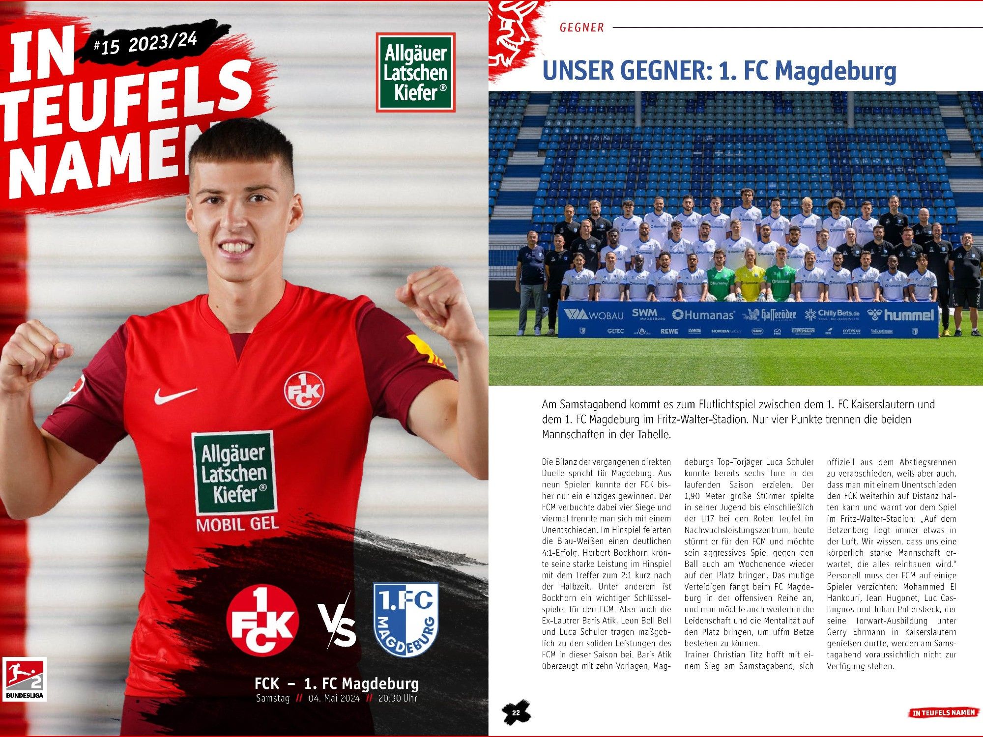 Titelseite und Vorstellung des FCM im Programmheft des FCK gegen den FCM.