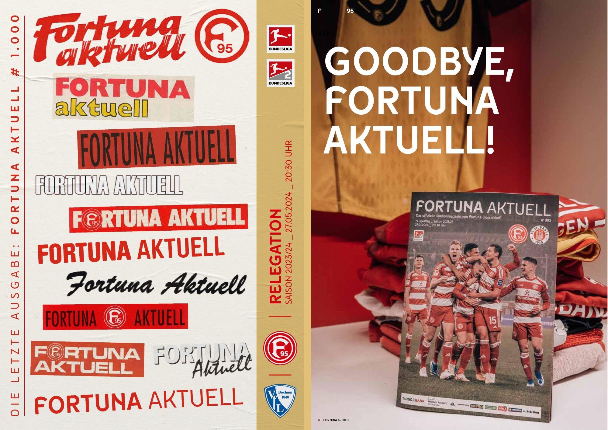 Titelbild und Verabschiedungsseite vom letzten Programmheft "Fortuna Aktuell". Mit der 1000en Ausgabe wird die Reihe eingestellt.