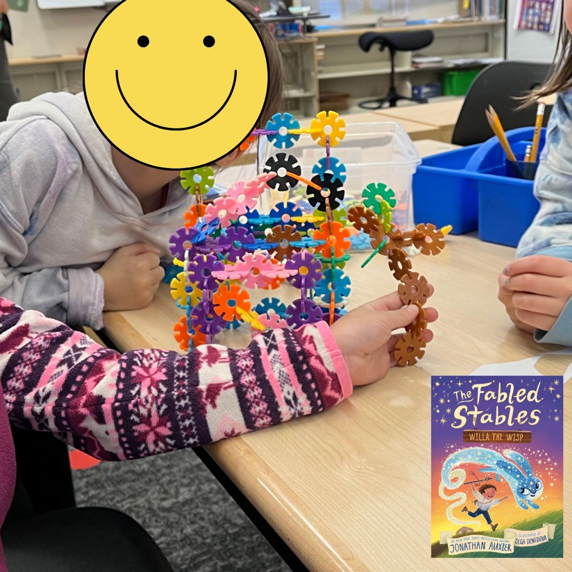 Students building with brain flakes.