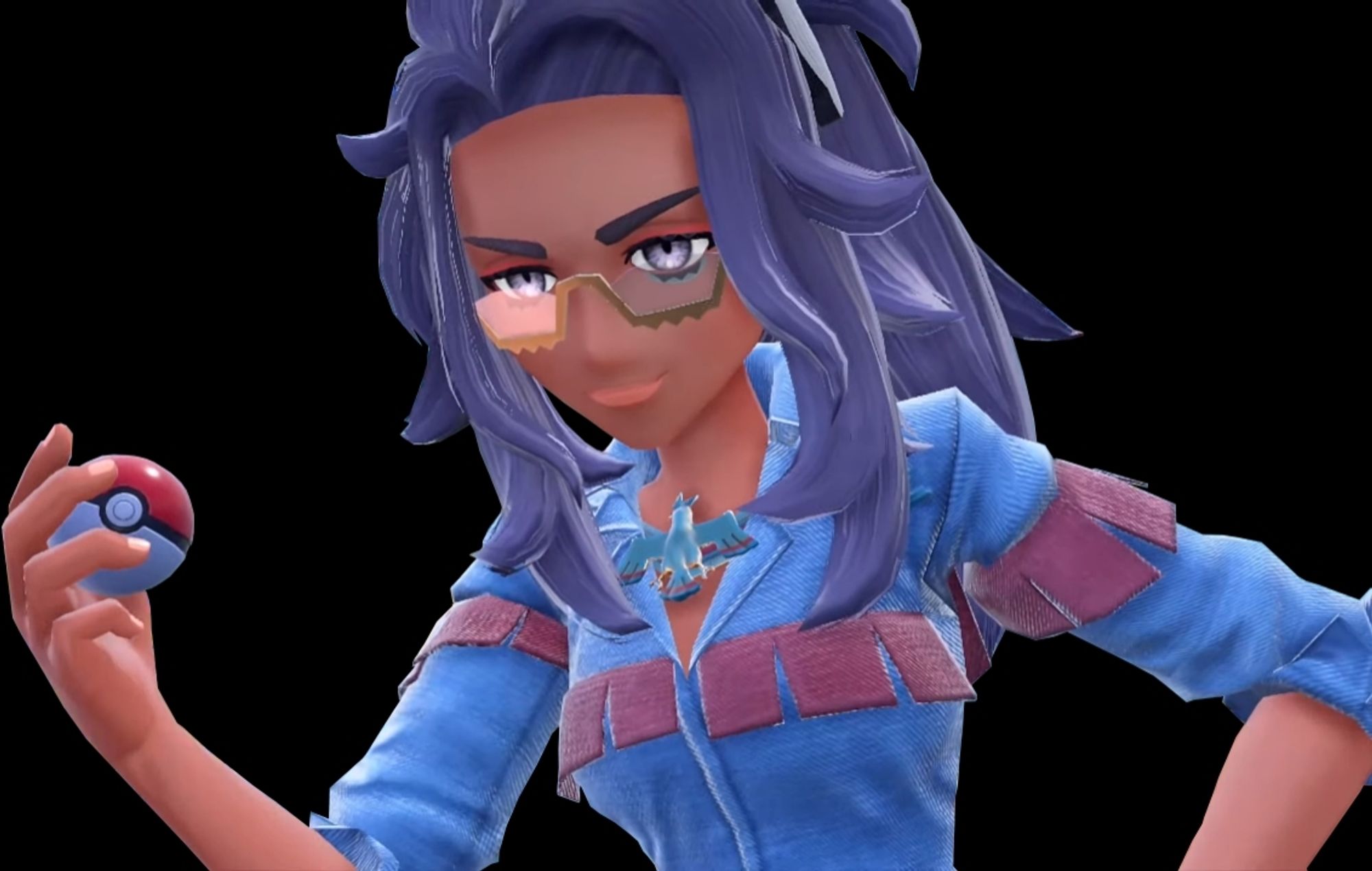 Professor Raifort, from Pokémon Scarlet/Violet. She's got a neat denim shirt.