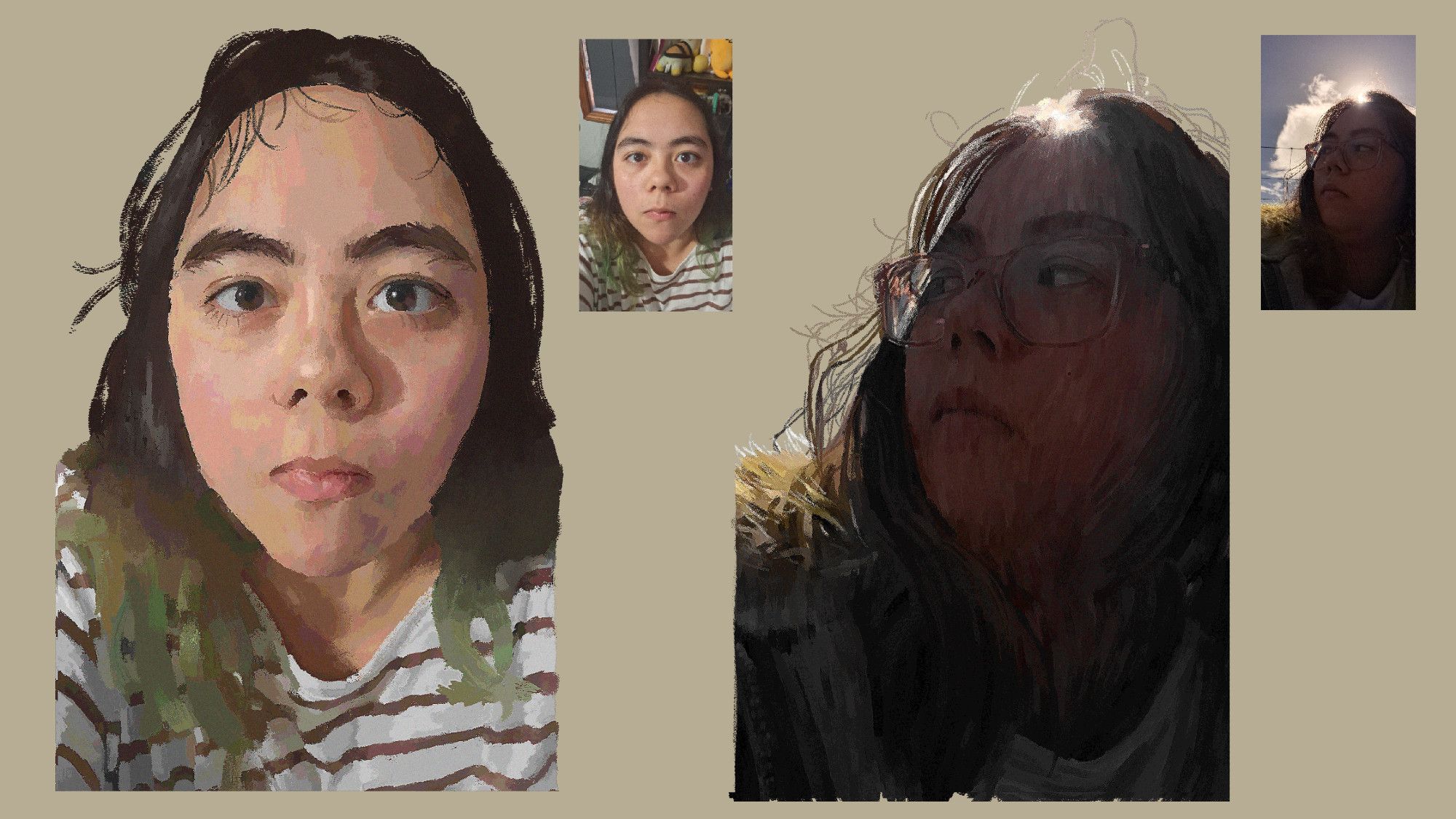 two self portraits using different styles to imitate oil paintings :D