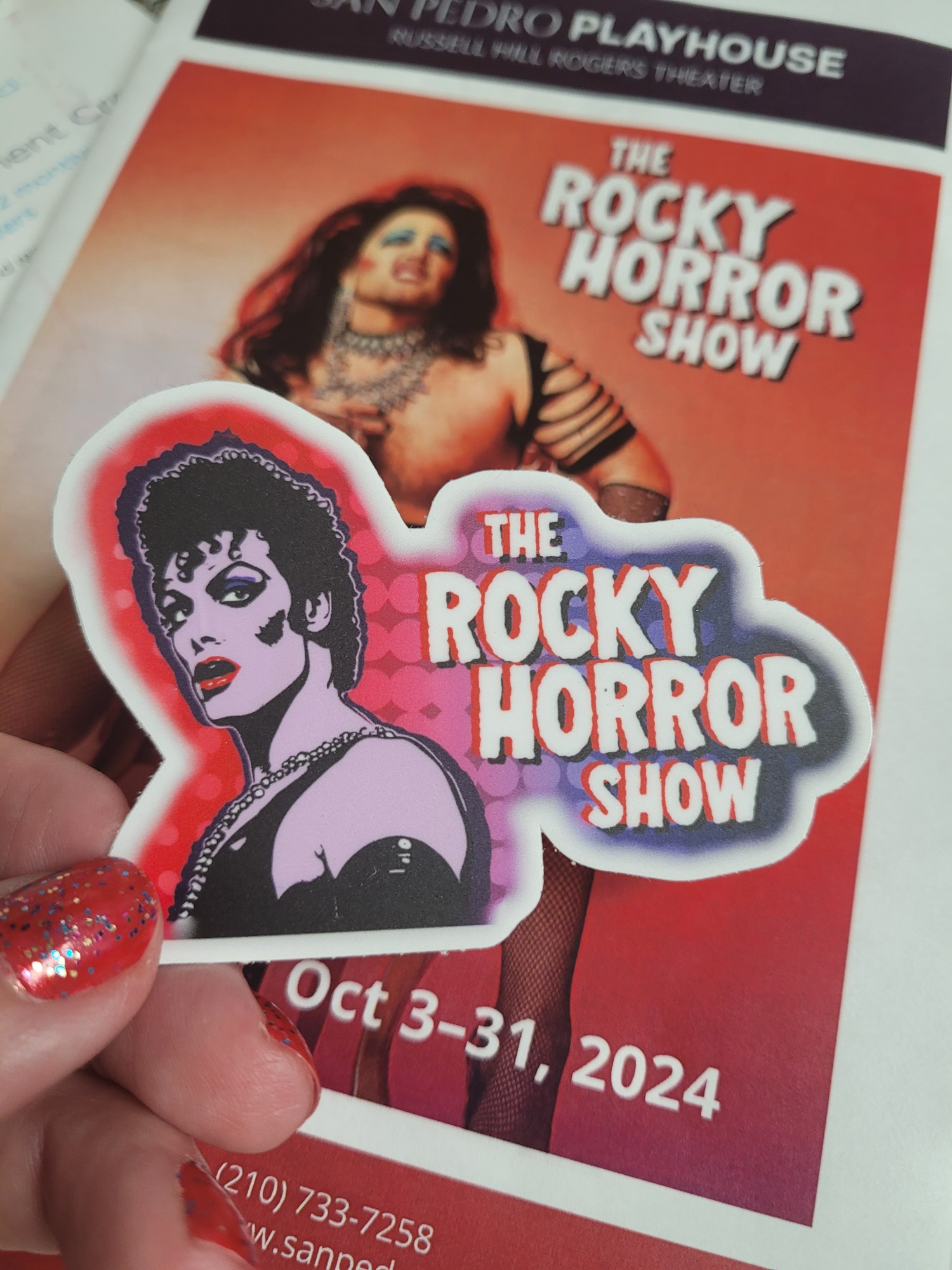 Sticker for The Rocky Horror Show at the San Pedro Playhouse in San Antonio TX.