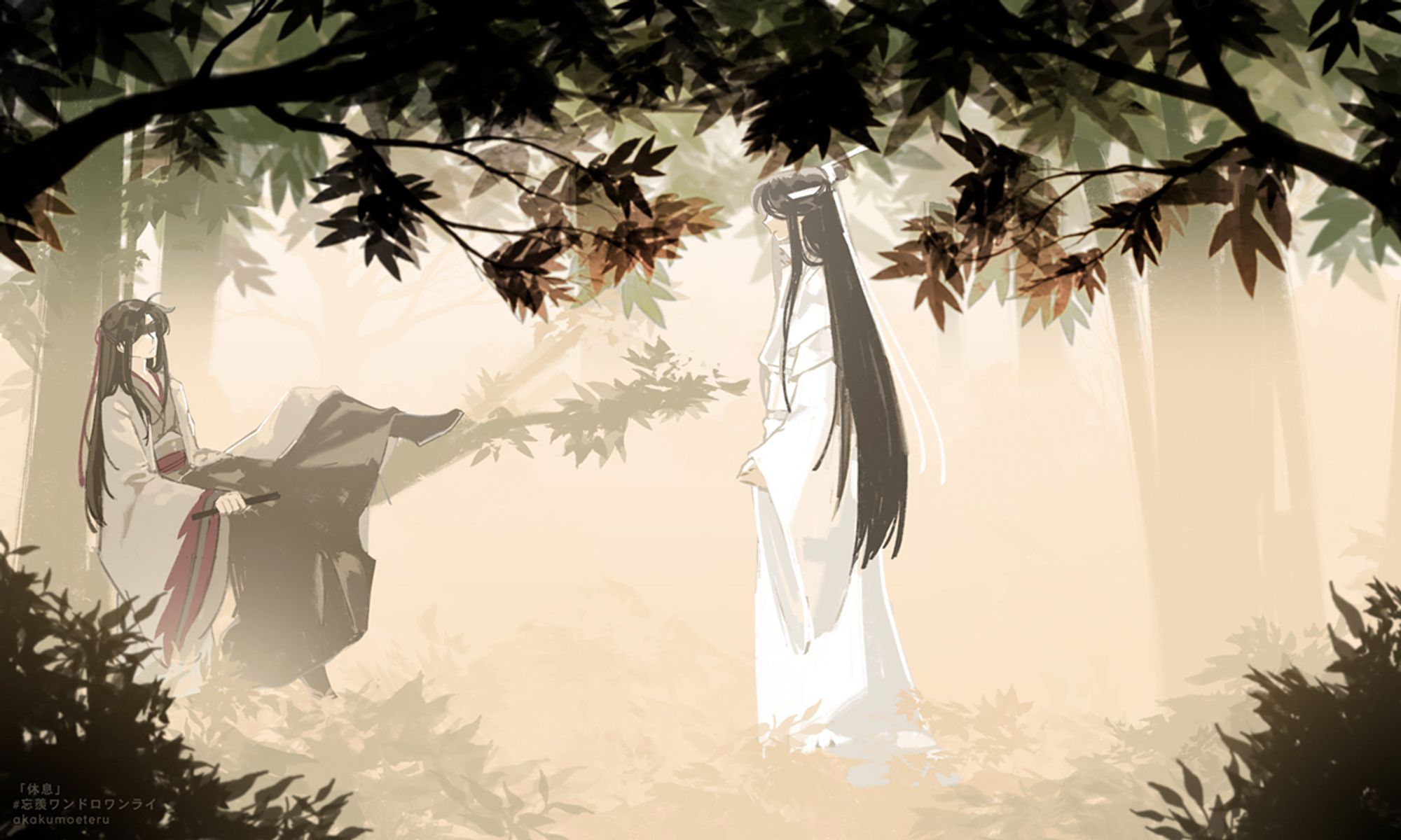 Quick speedpaint of two men in a forest, on a mountain, moments before a kiss.