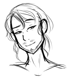 A sketch WIP of my oc Asmodeus‘ face. His hair is down and he is smirking