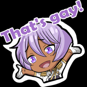 A discord emoji of Sidonai throwing his arms into the air. The text above him reads "that's gay!"