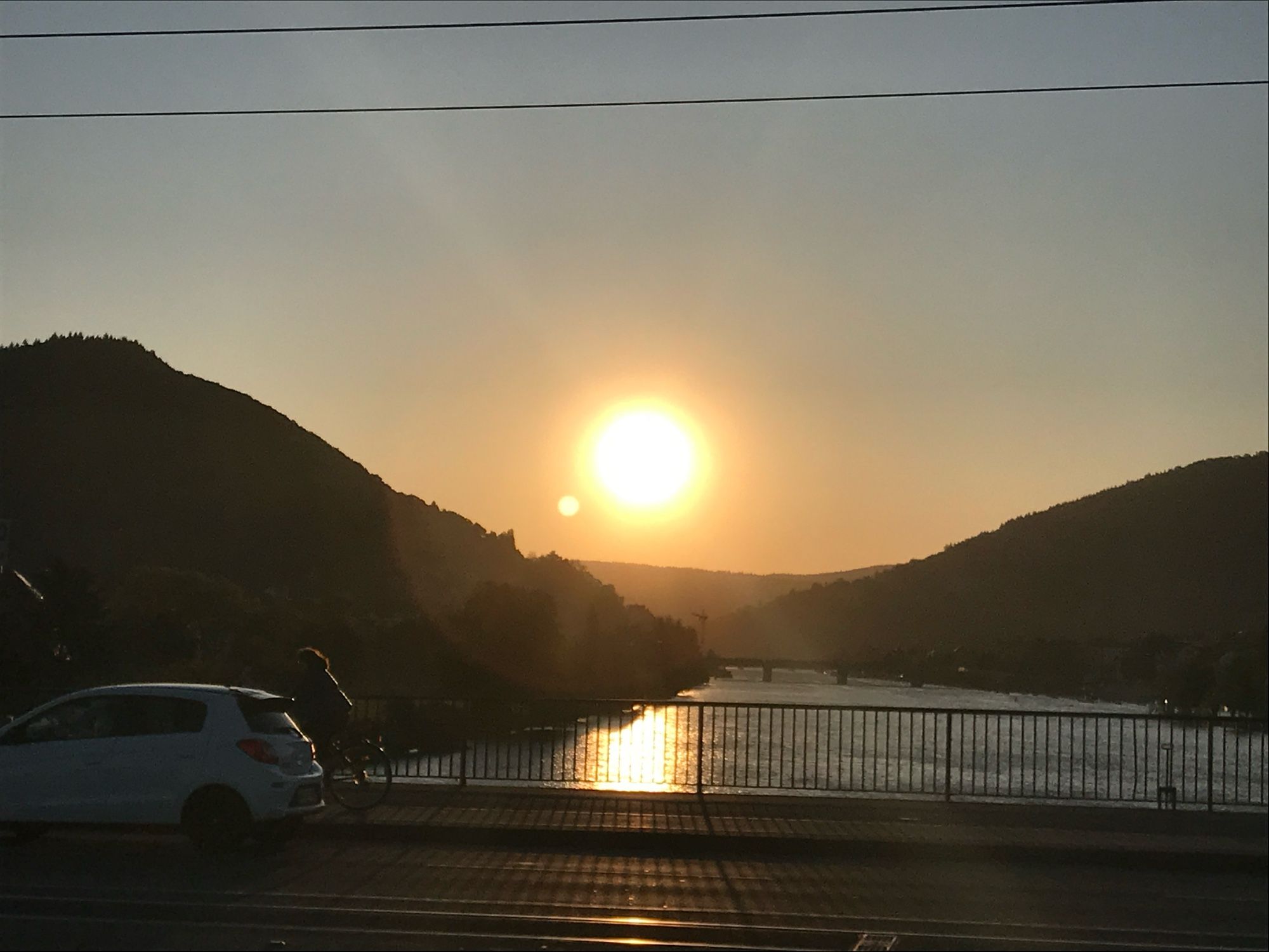 Sun rise over the Odenwald hills near Heidelberg.