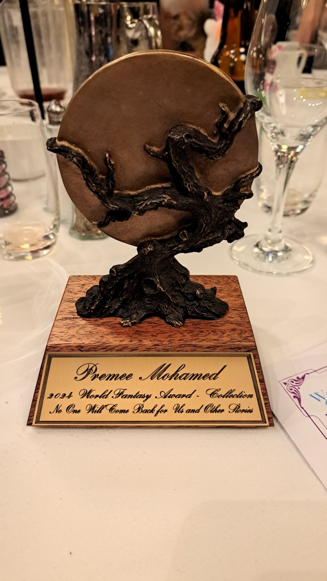 Premee Mohamed's World Fantasy Award trophy 