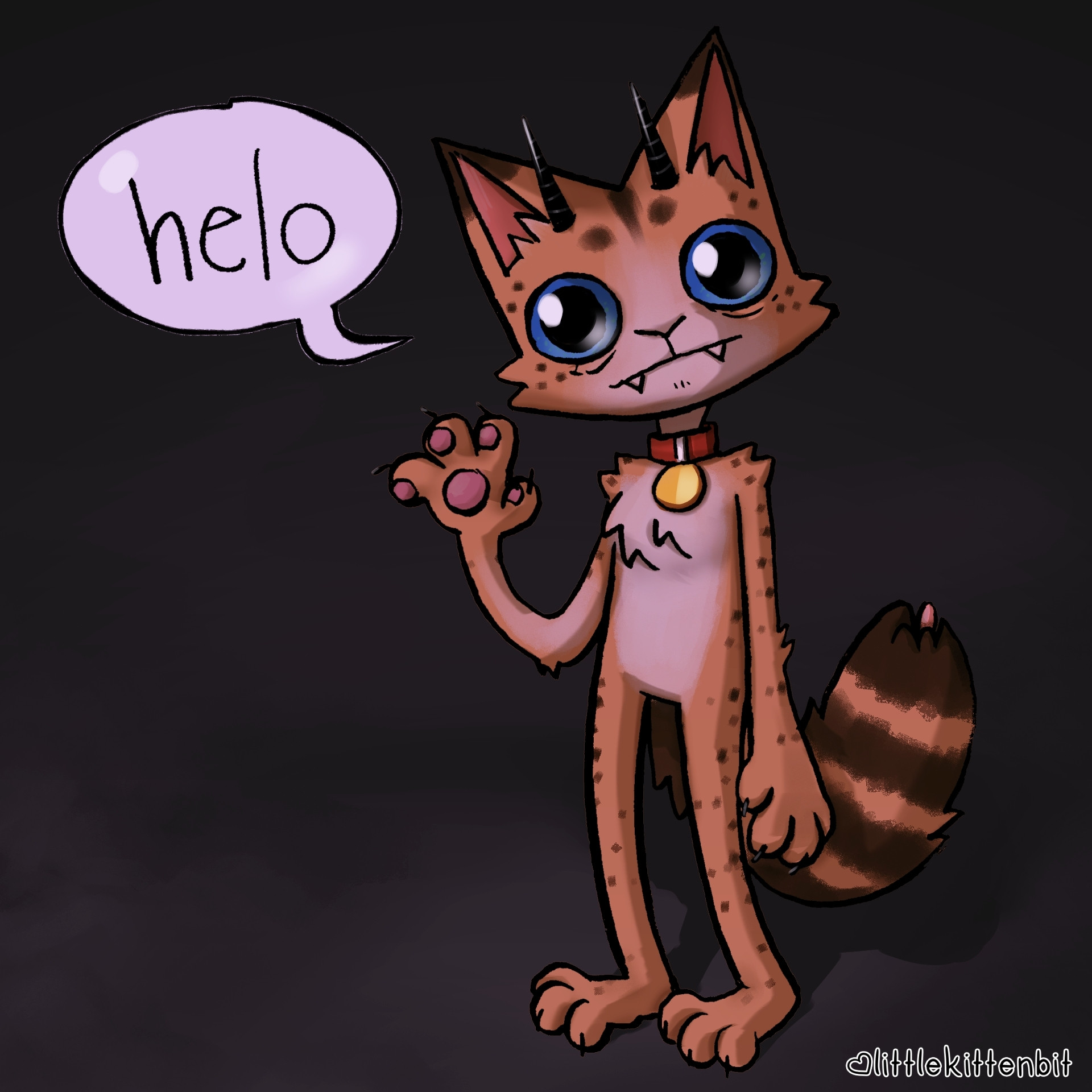 Line art by littlekittenbit and colors by ionwhat
Lkb's OC Cinnamon waving and saying "Helo"