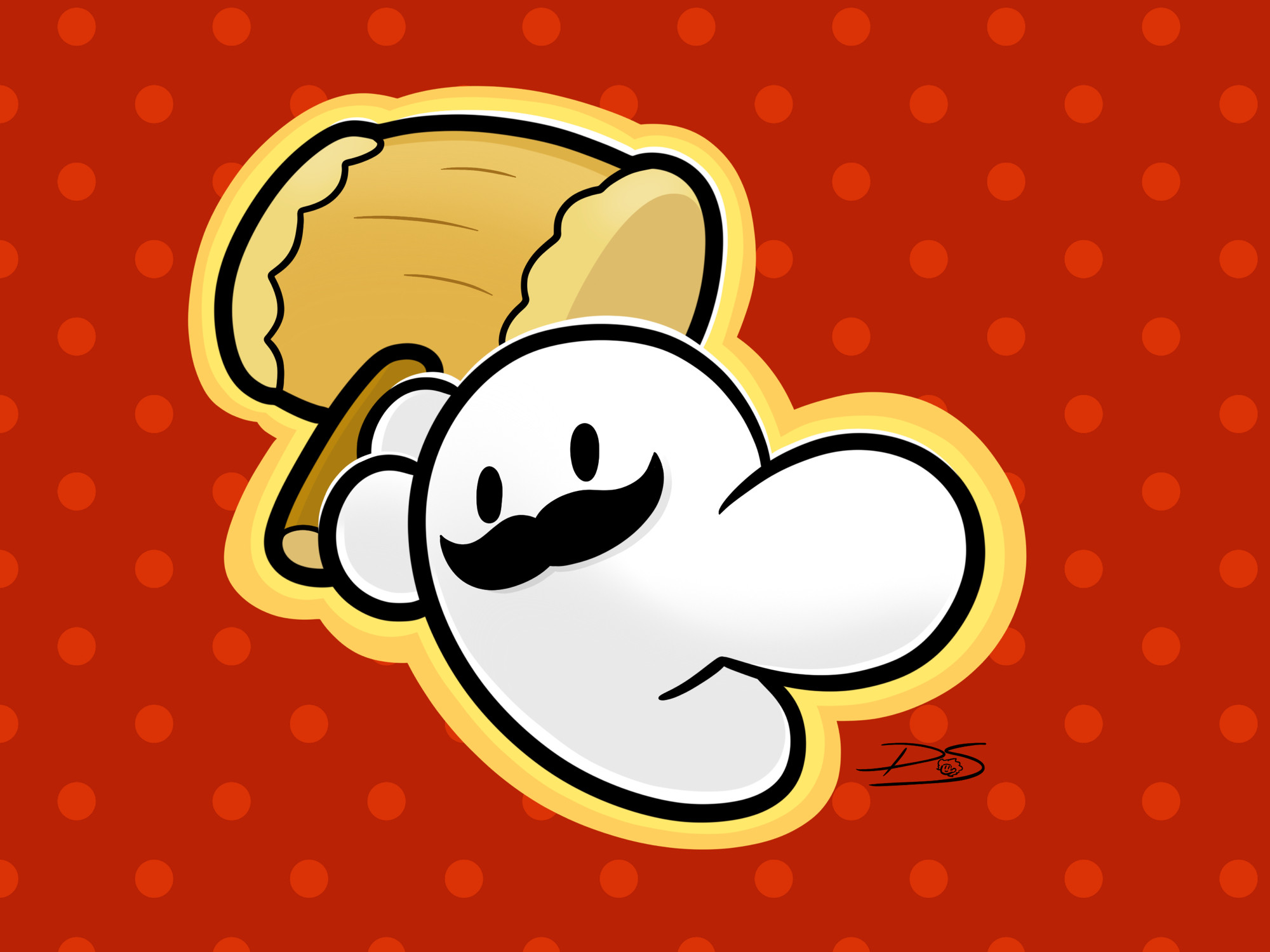 My character, Lil’ Somethin’, drawn in celebration for the release of Paper Mario: The Thousand-Year Door