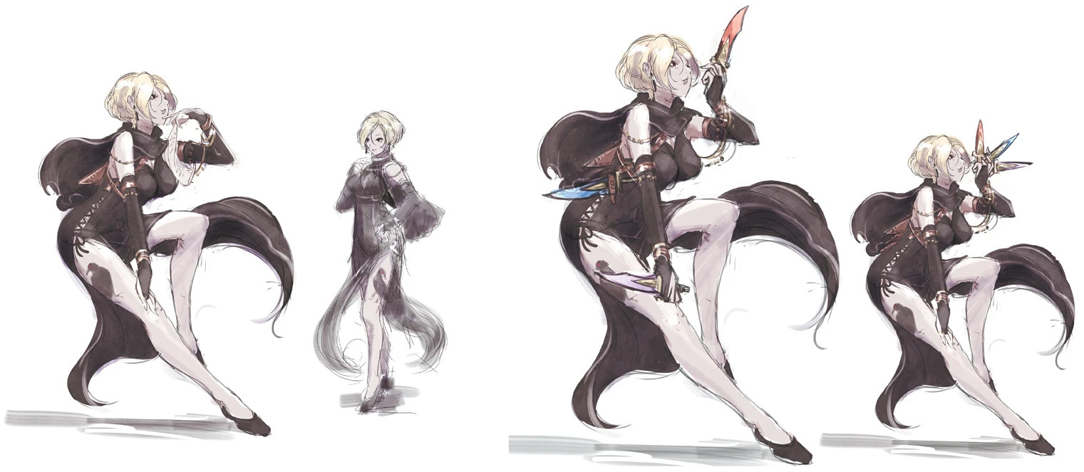 Concept art of Esmeralda from the Octopath Traveler series.

Her CotC art and boss sprite don't have the tattoo, it's clear that was just an idea in concept.
