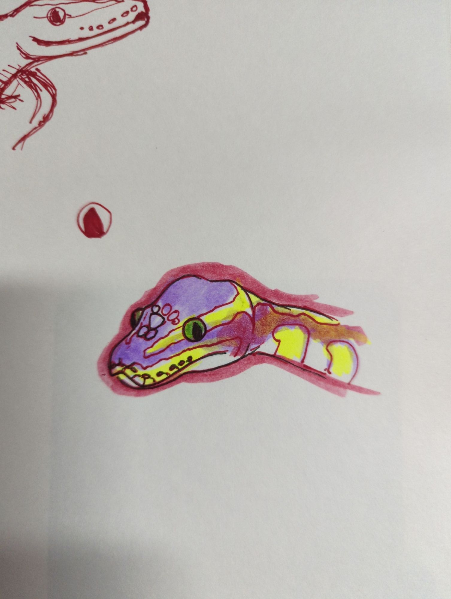 A small sketch of Sullivan the snake with purple and yellow highlighter