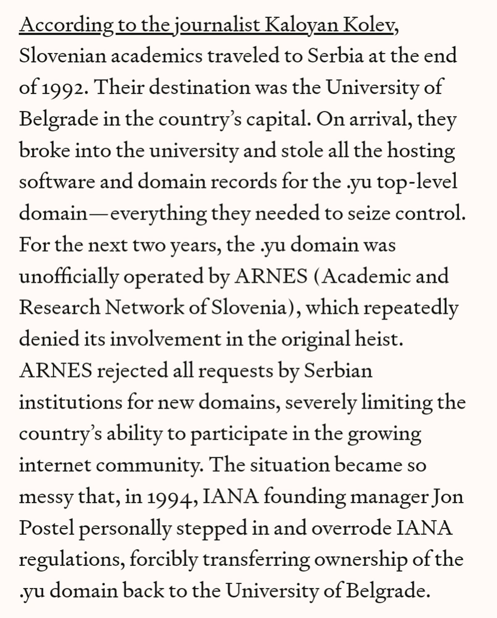 An excerpt about how Slovenia physically stole the .yu TLD from the article linked in the post I'm replying to.