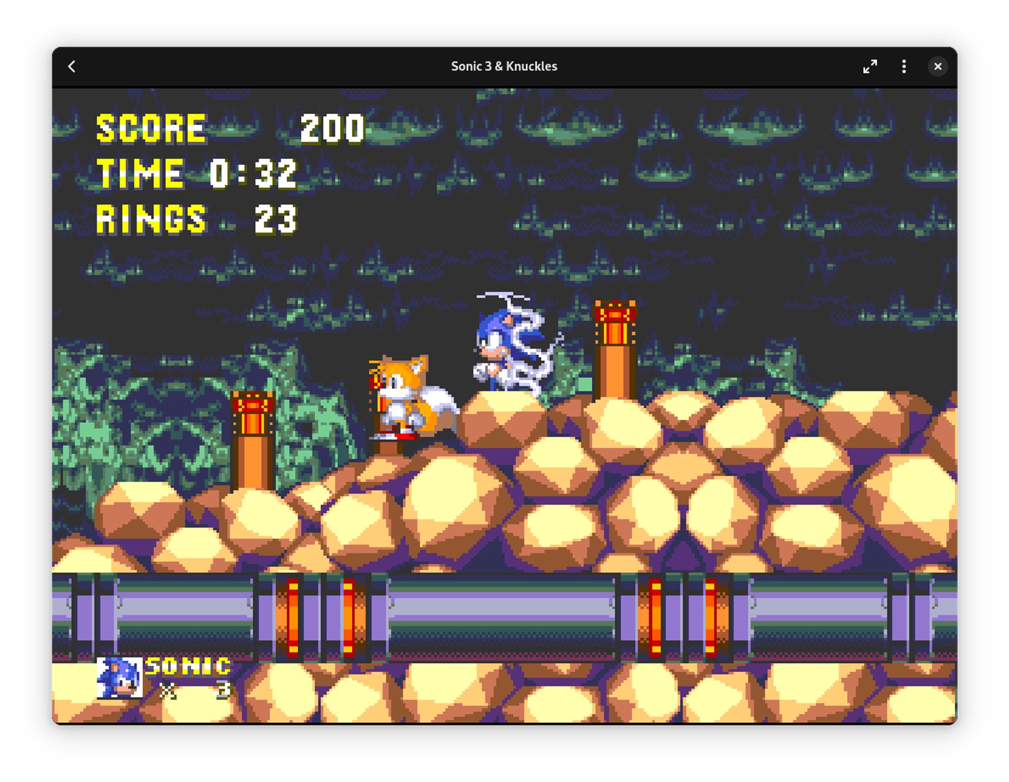 Sonic 3 & Knuckles (via BlastEm) running on Highscore
Zone: Lava Reef Zone Act 1