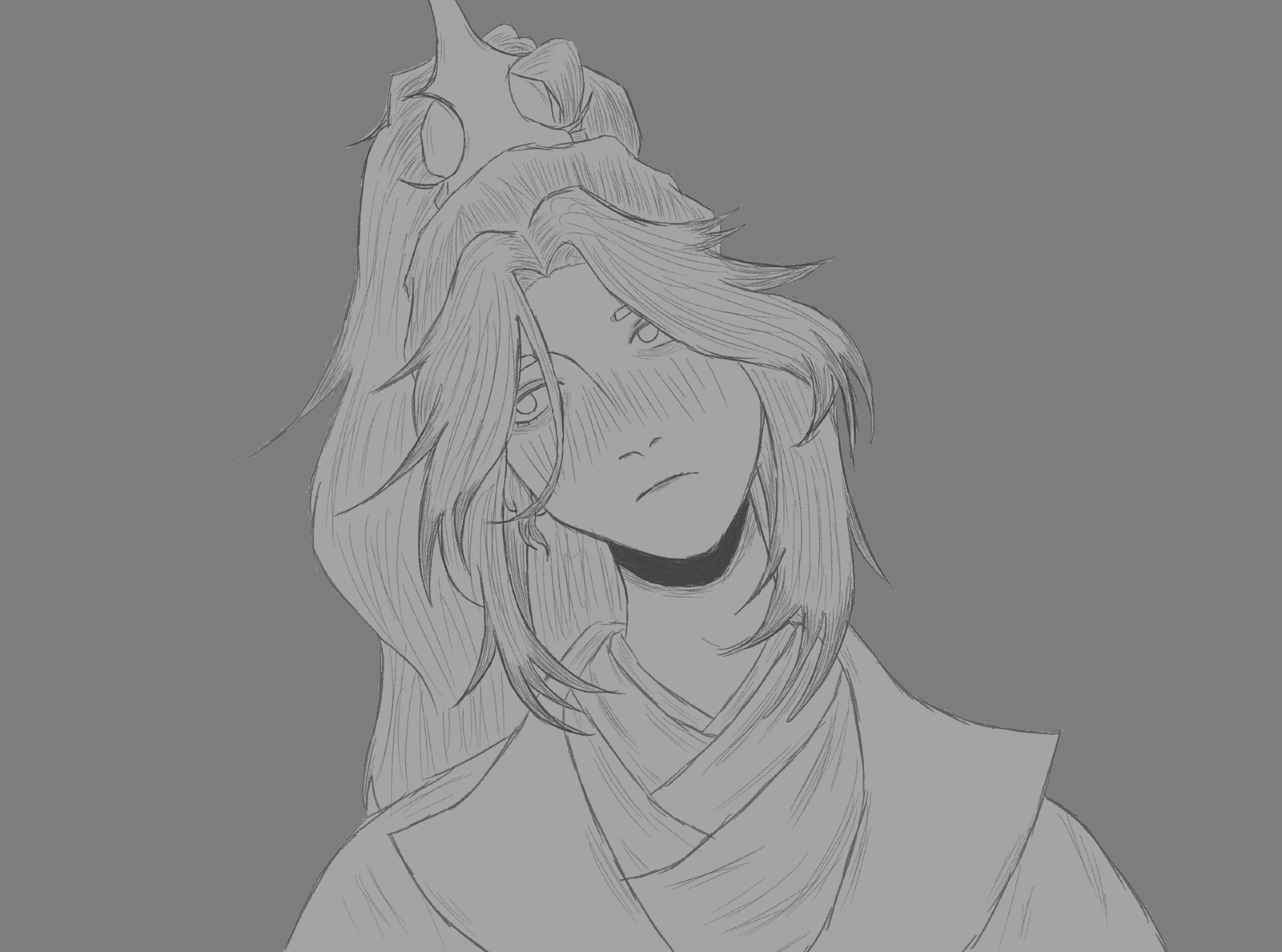 A sketch of manhua Mu Qing tilting his head