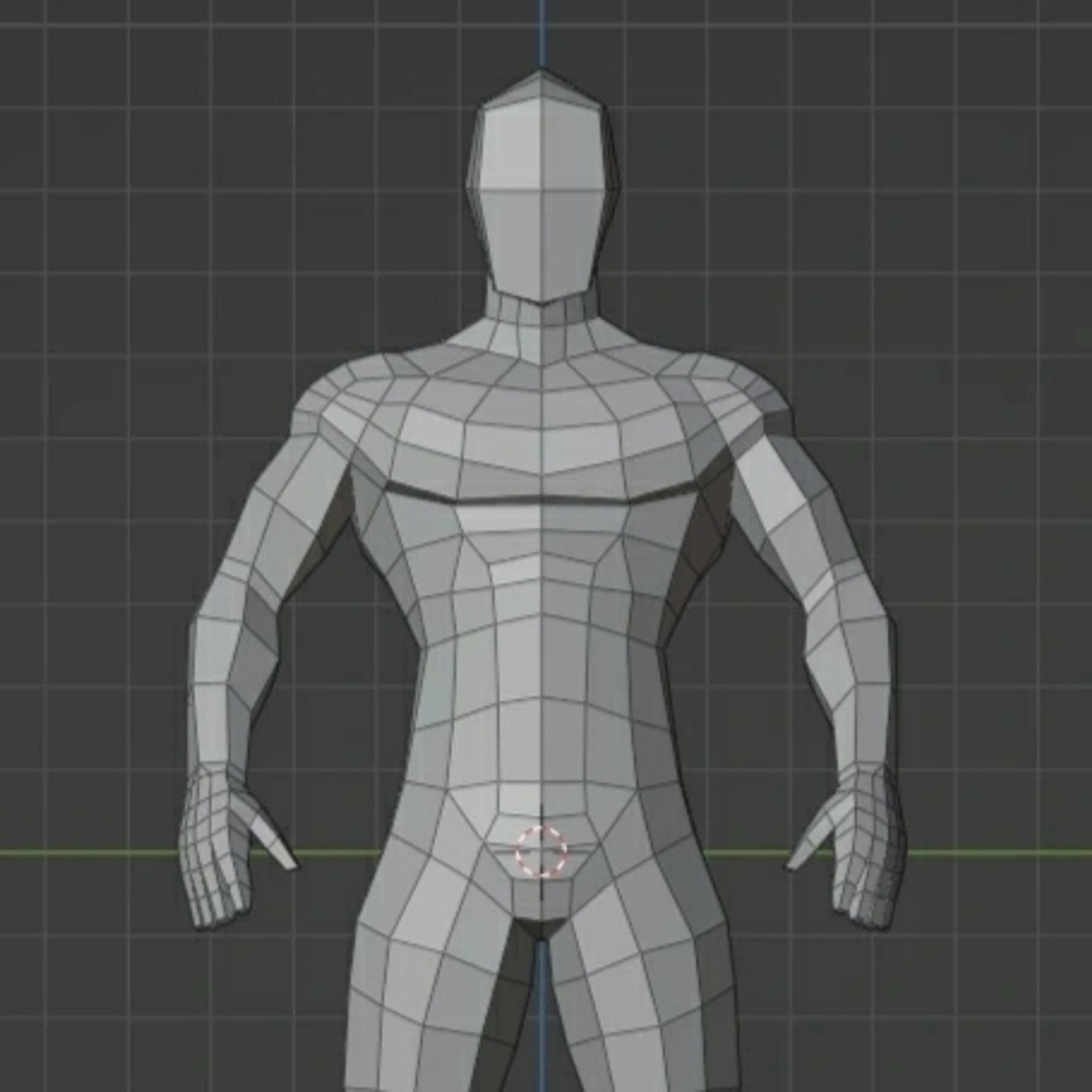 A medium close up of a Low poly model of an average male form, from the front