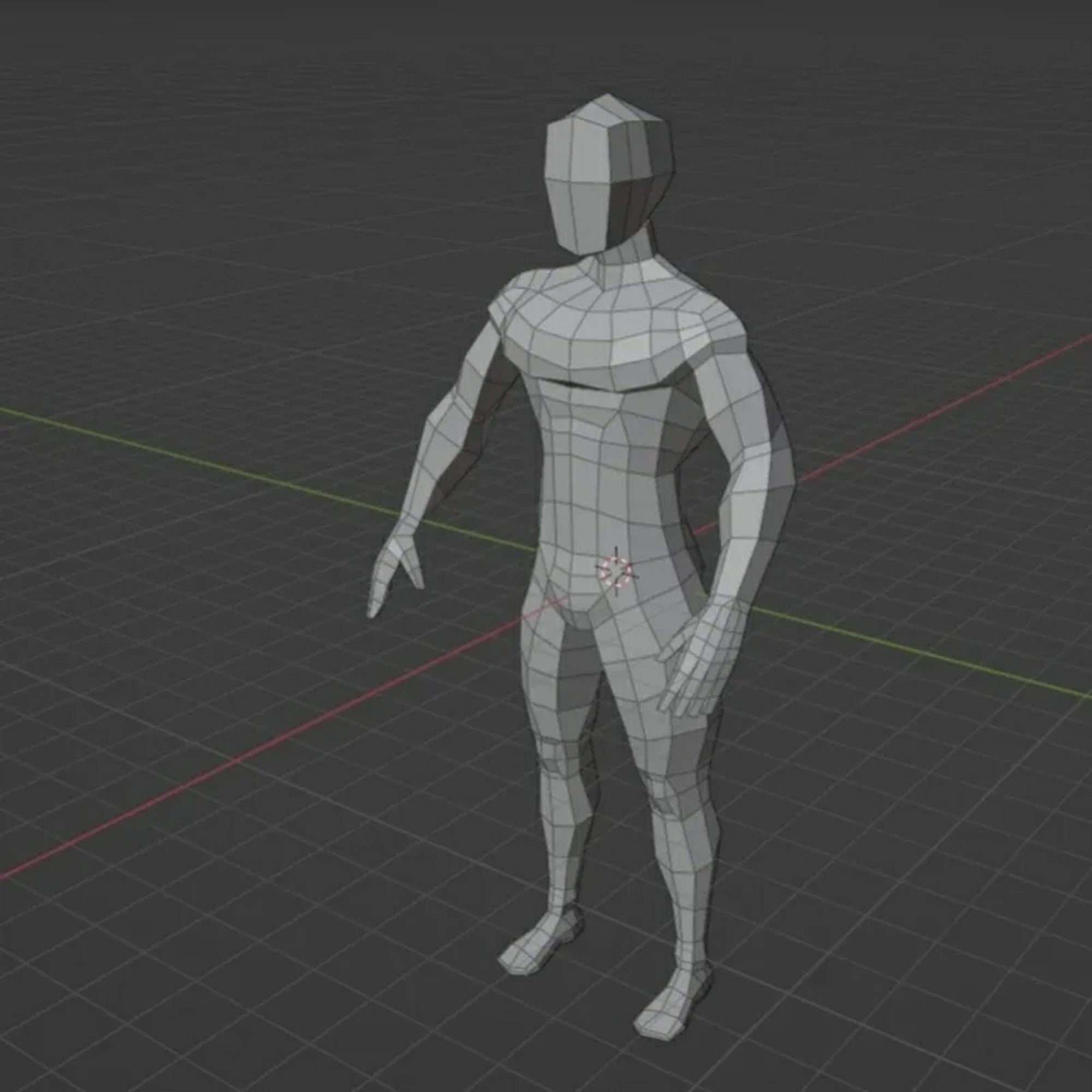 Low poly model of an average male form, viewed from three quarters