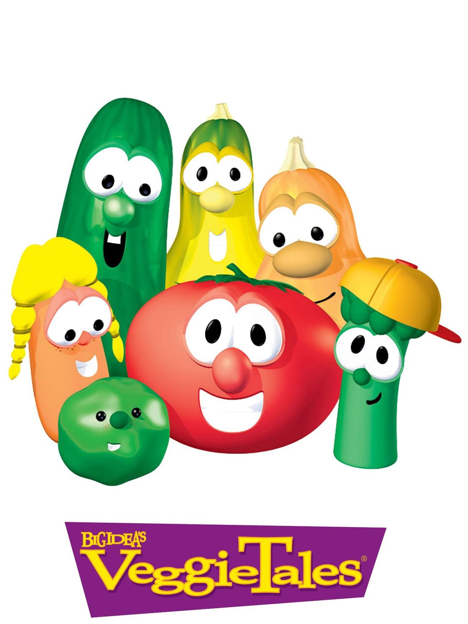 The VeggieTales logo with all the vegetables smiling around it