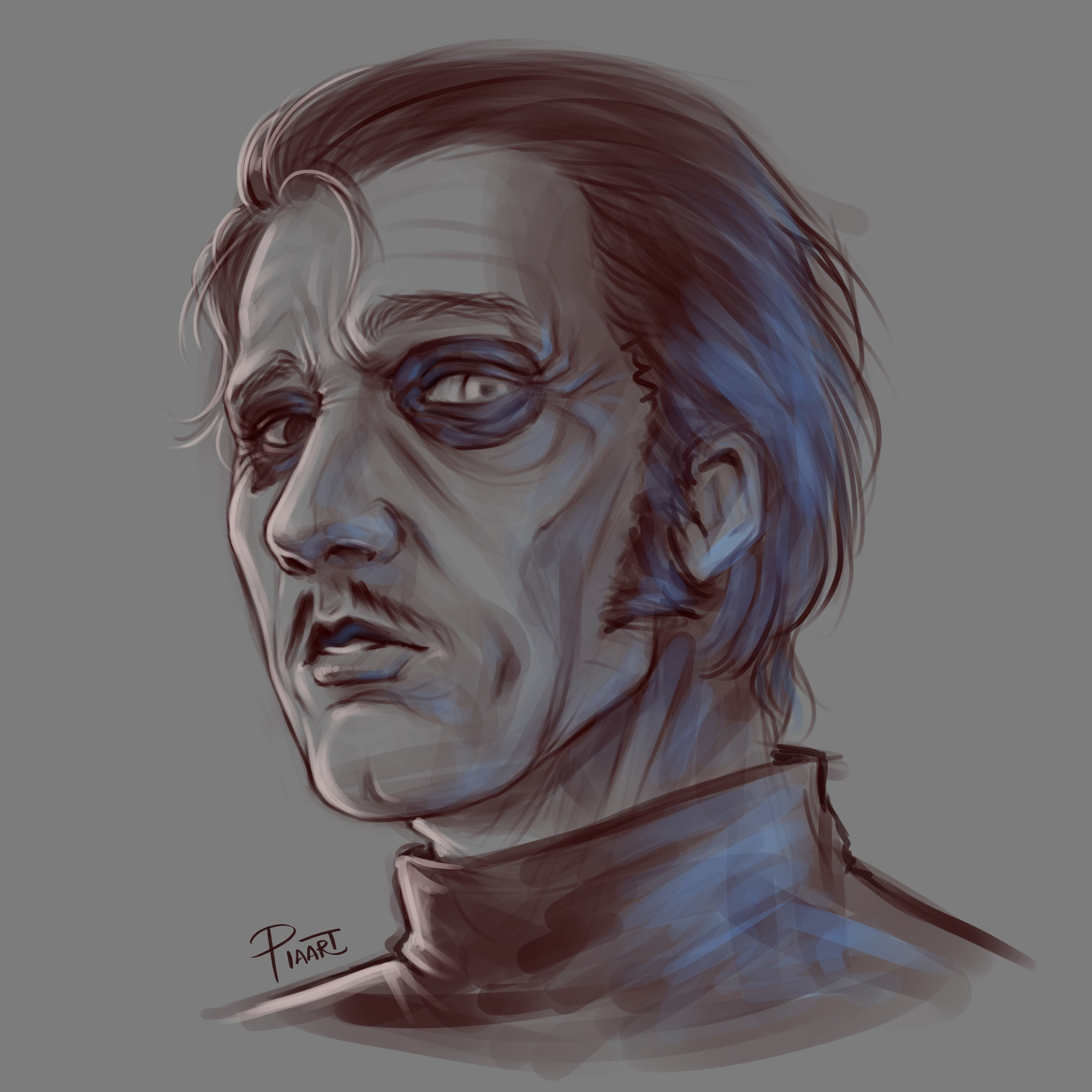 A sketch of Cardinal Copia’s face, looking oddly shy.