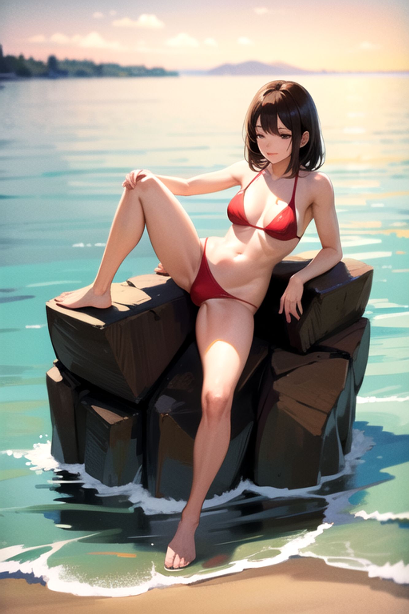 Prompt: (masterpiece), (high resolution 8K),1girl, brown hair, medium hair, brown eyes, full body, red bikini, beach,eyes closed, full body,leaning forward,from side,spread legs
Negative prompt: Easy Negative, (worst quality:2), (low quality:2), (normal quality:2), lowers normal quality, monochrome, grayscale, missing fingers, extra fingers, extra arms, ugly face, fat, thick eyebrows, skin spots, acnes, skin blemishes, age spot,watermark, text
Steps: 20, Sampler: DPM++ 2M Karras, CFG scale: 7, Seed: 1285038957, Size: 512x768, Model hash: 7eb674963a, Model: hassakuHentaiModel_v13, VAE hash: 735e4c3a44, VAE: blessed2.vae.safetensors, Clip skip: 2, Version: v1.7.0
