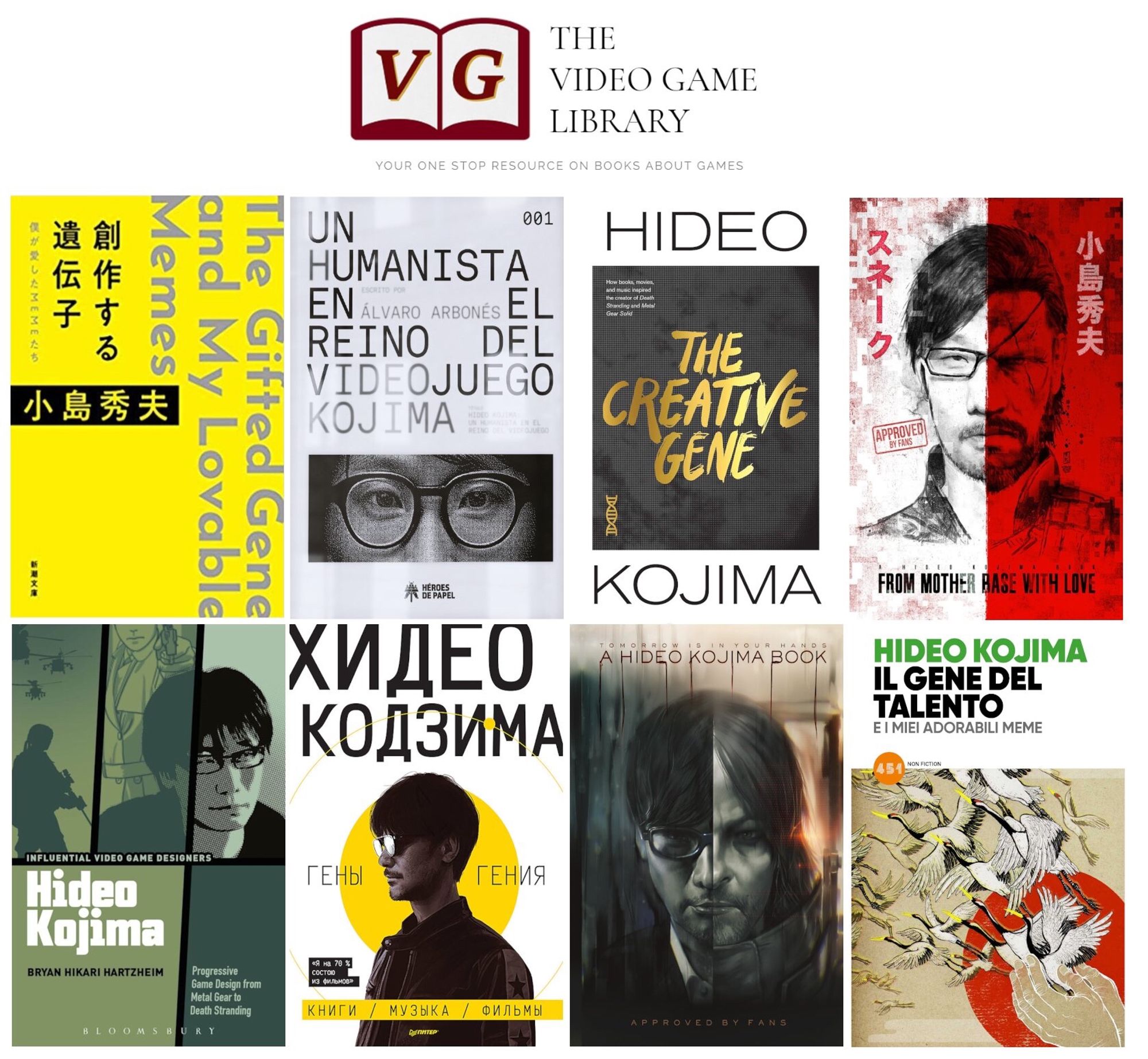 A selection of 8 Kojima books in a variety of languages