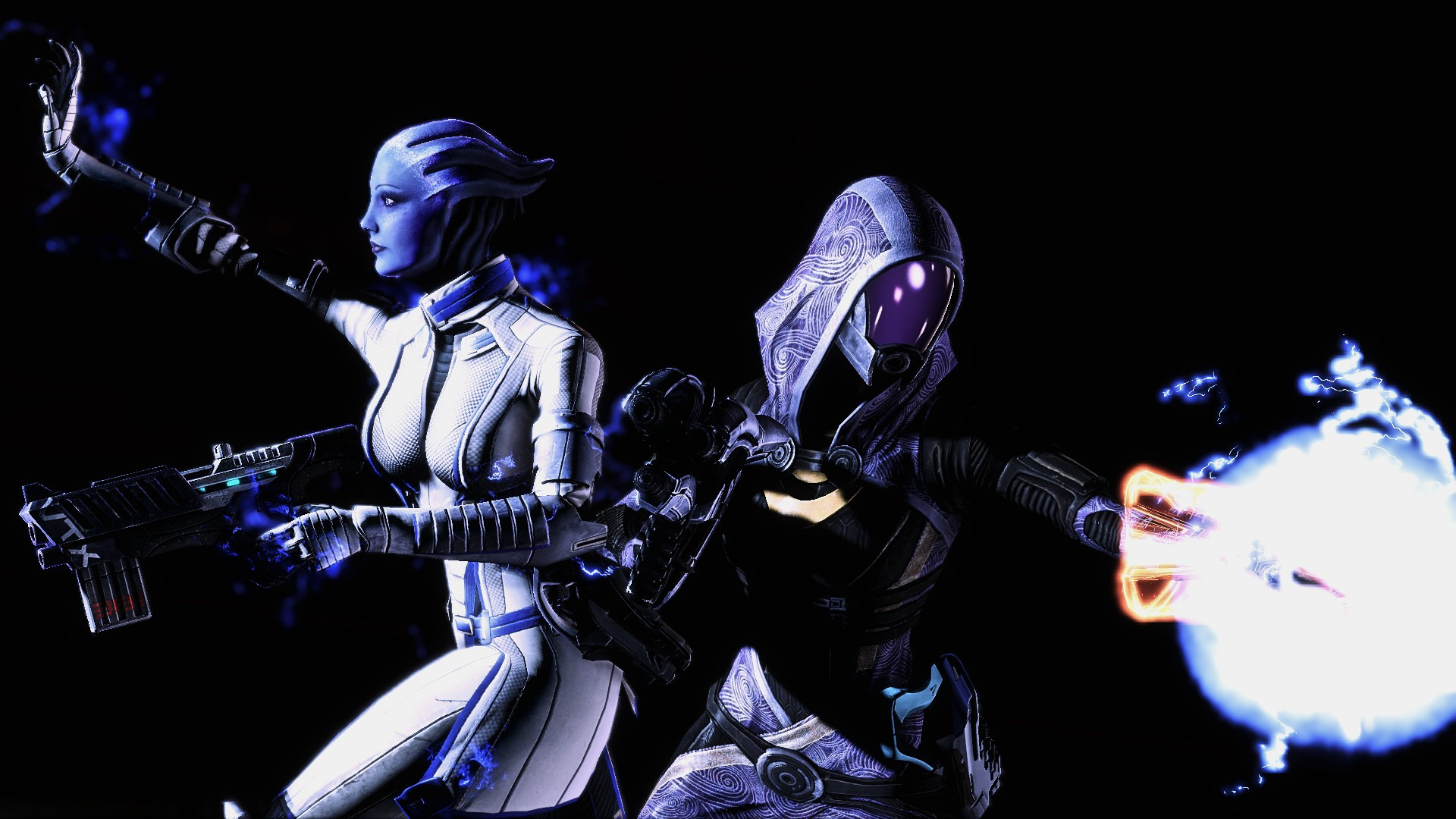 Tali and Liara fighting together