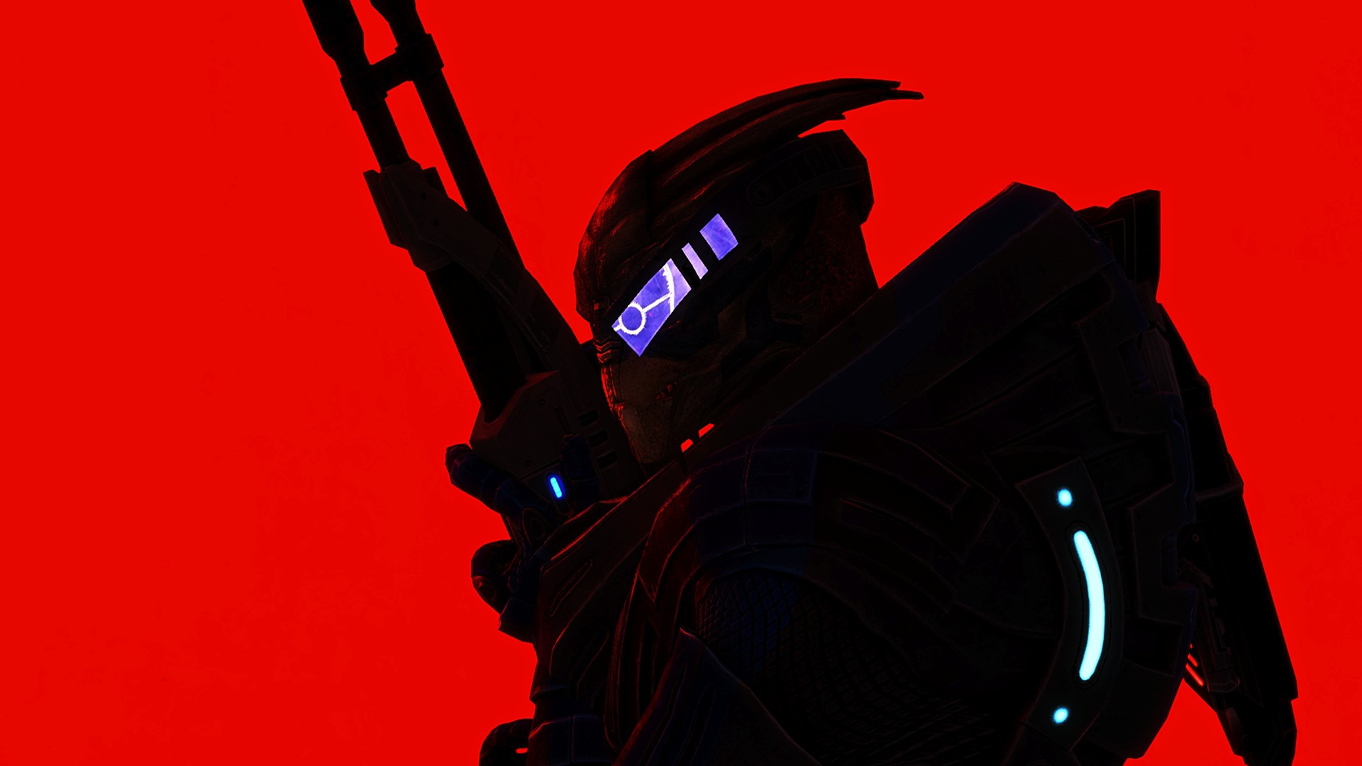 Garrus holding a rifle against a red background