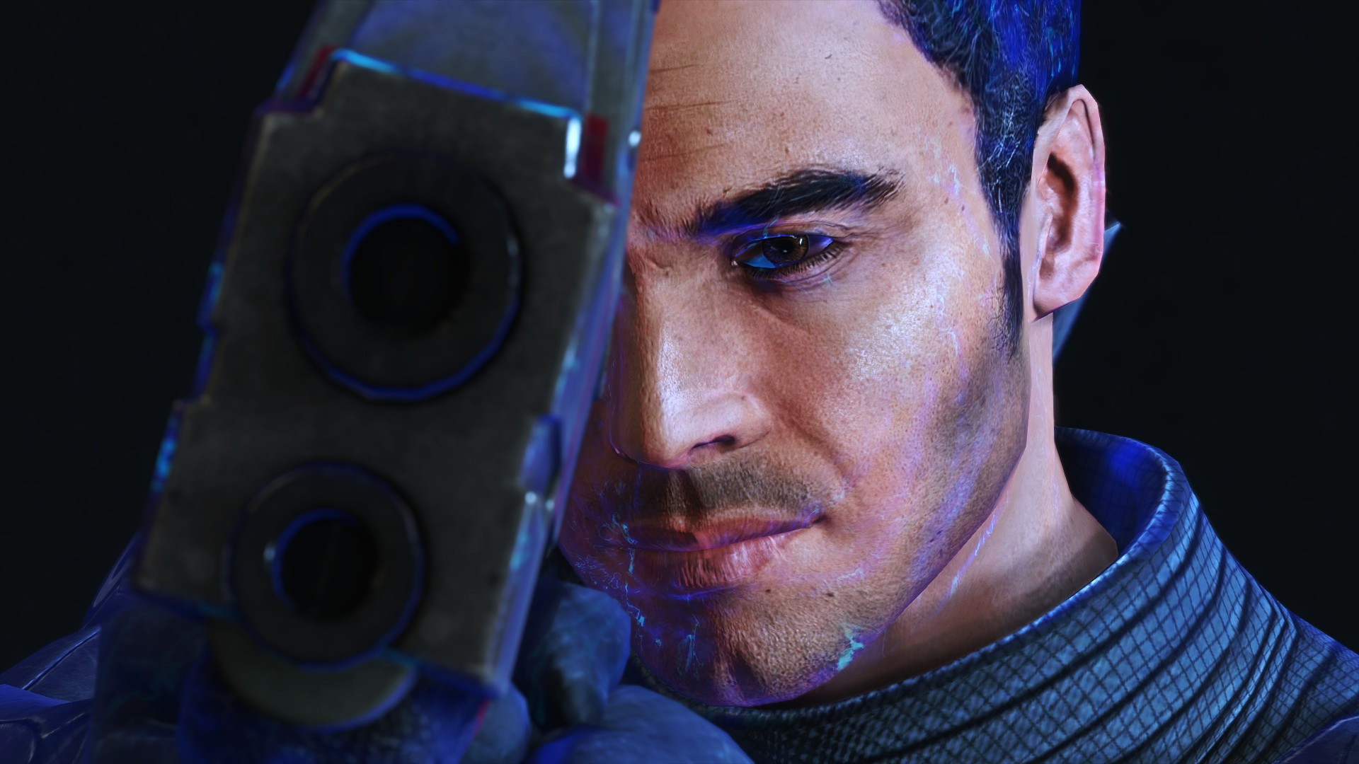 Kaidan aiming a pistol at the camera