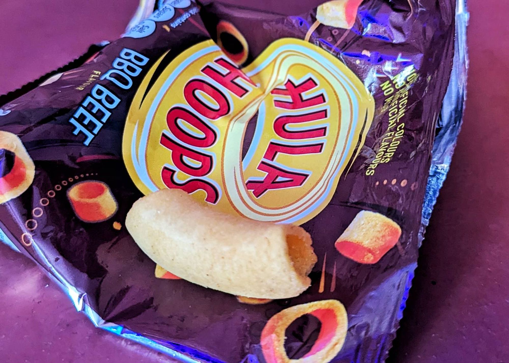 A very large one, on a bag of normal sized hula hoop crisps.