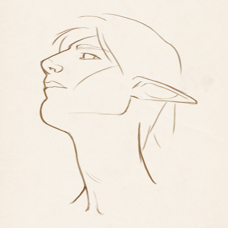 A digital sketch of Fenris's face looking up and left.