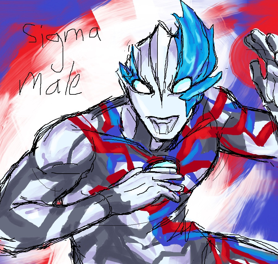 A sketch of Ultraman Blazar in one of his fighting poses. Also sigma male is written besides him but it’s /j I swear