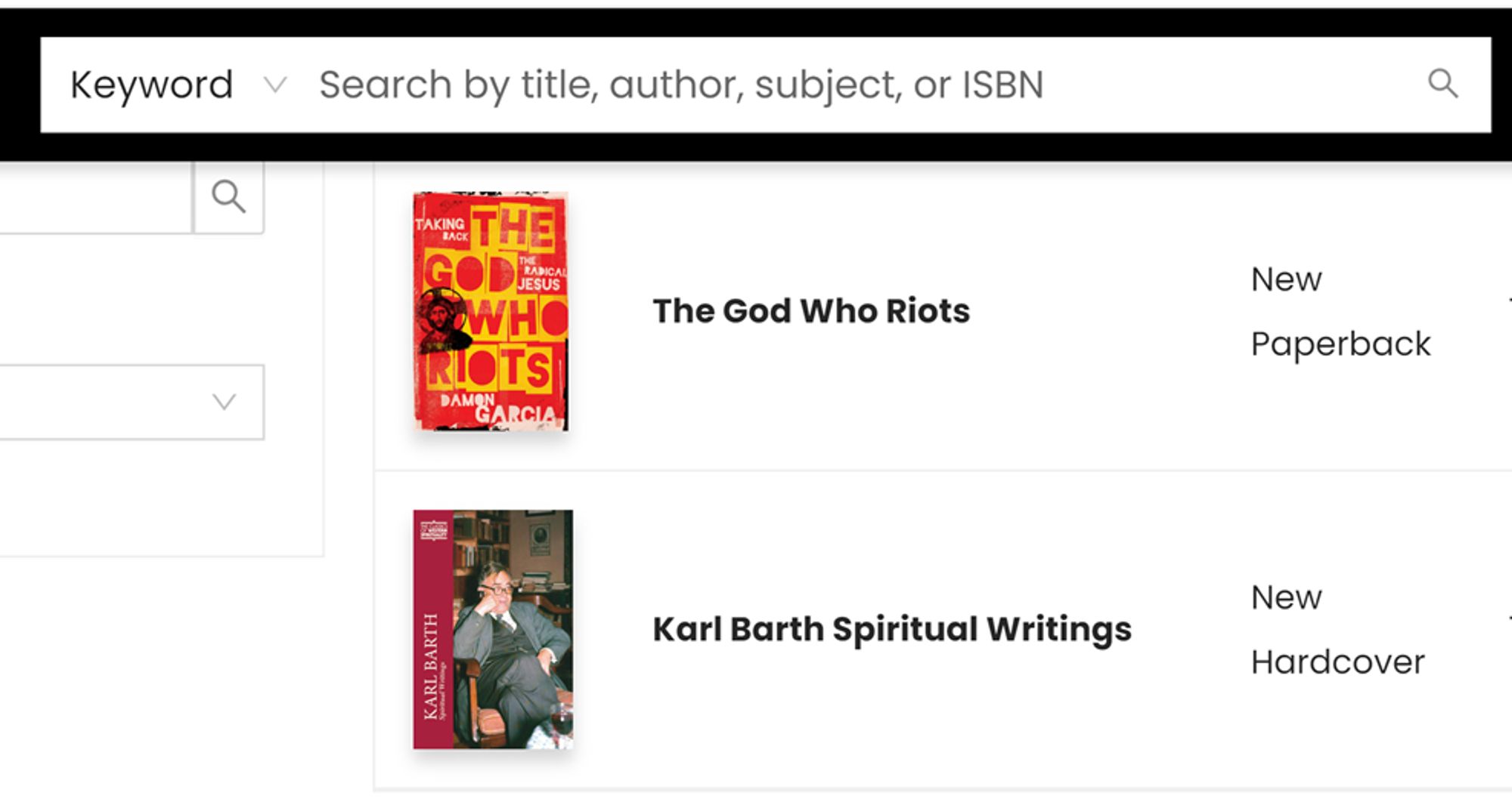 Selection of 2 books.  The first is entitled The God Who Riots, the second is entitled Karl Barth Spiritual Writings.