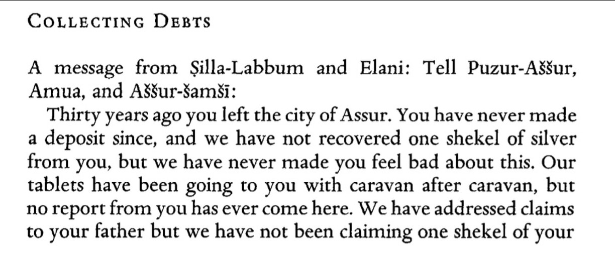 Complaint about getting ripped off from Old Assyrian trading colony