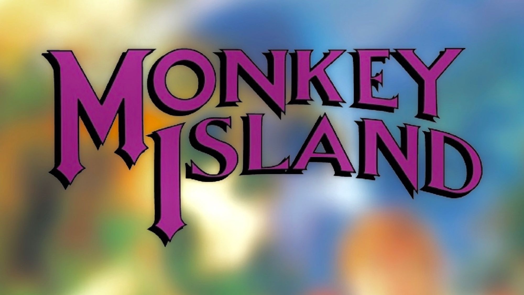 Monkey Island logo set against a blurry background