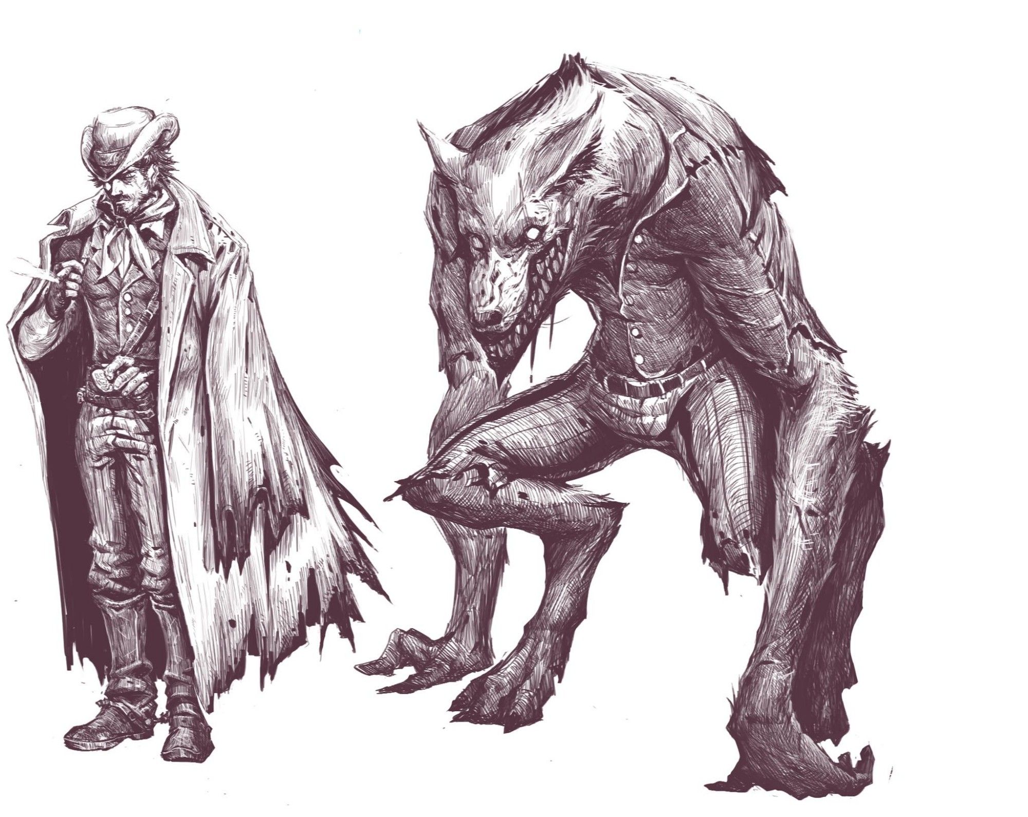 A vaquero and his werewolf form.